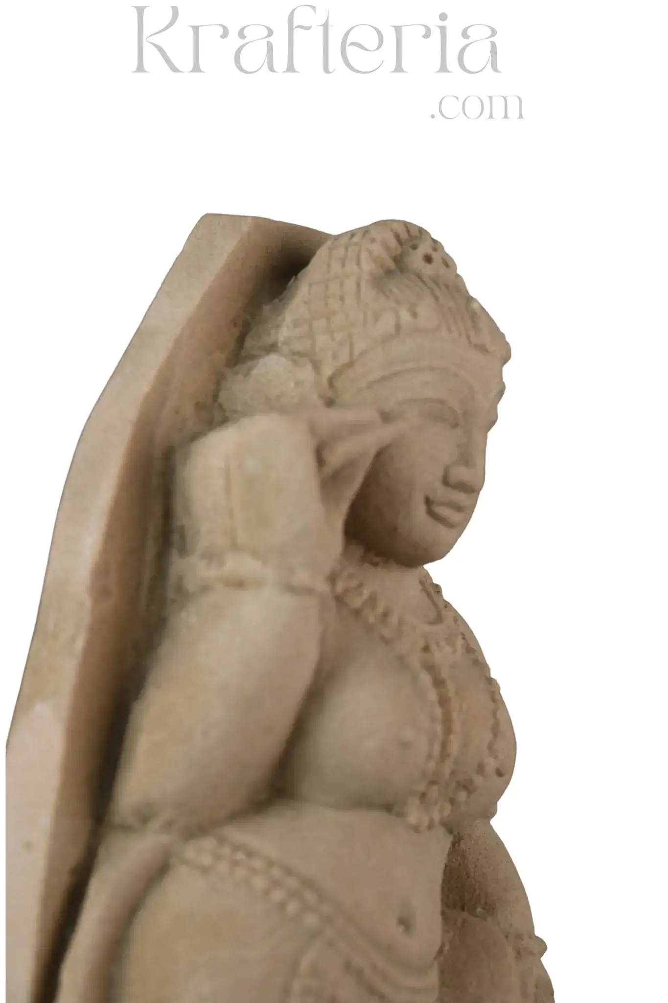 Divine Ornamentation - Apsara in the Act of Shringar Sandstone Sculpture - Image 10