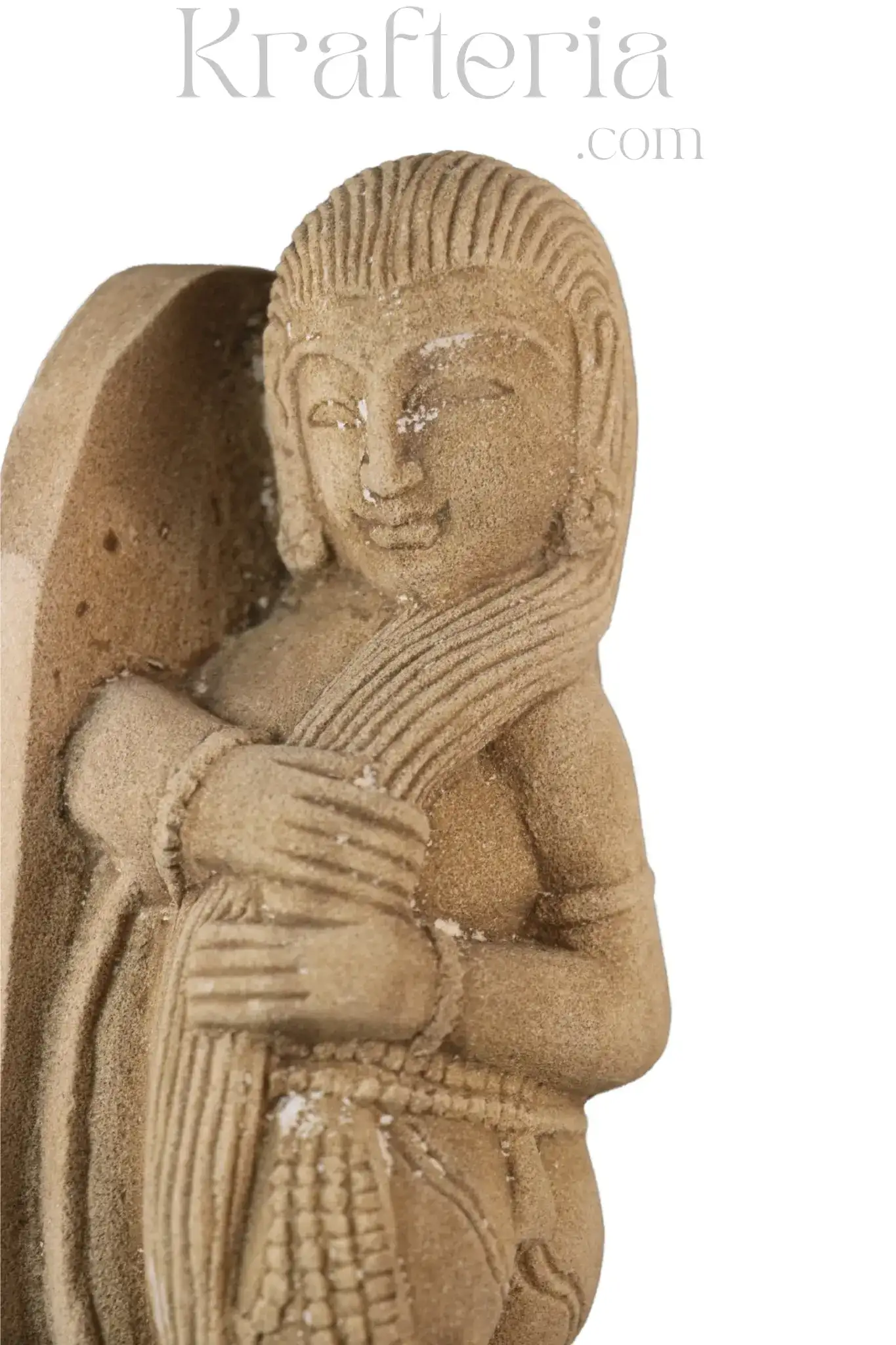 Ancient Figure Arranging Her Tresses Sandstone Sculpture - Image 6