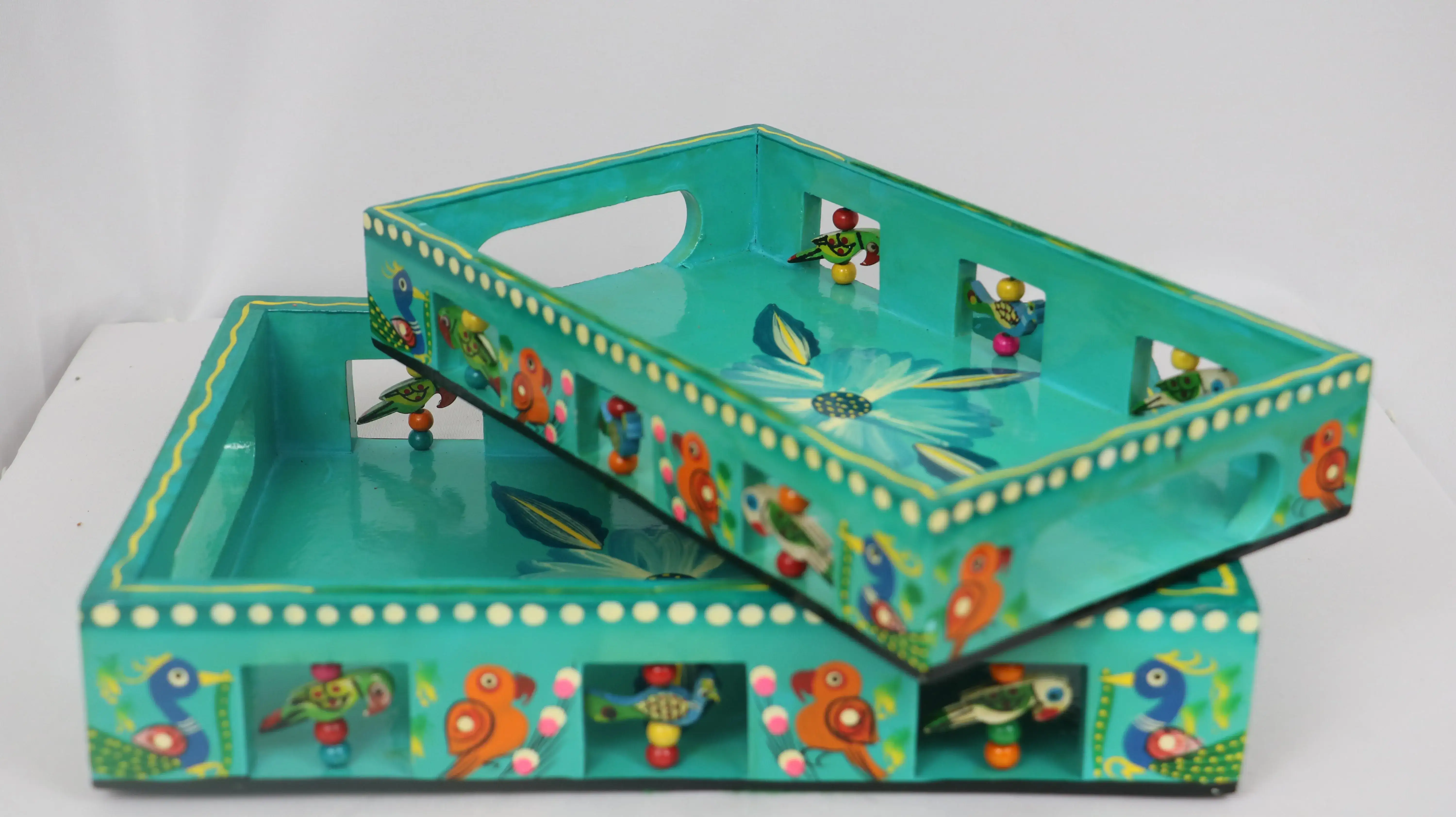 Artisan Hand-Painted Wooden Tray – Wooden Decorative Tray for Tea & Snacks - Image 26