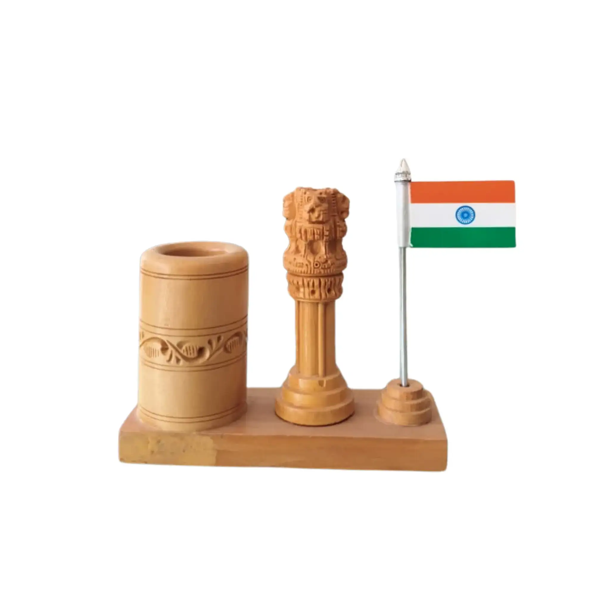 Ashoka Pillar Pen Stand – Wooden Office Table Accessory - Image 2