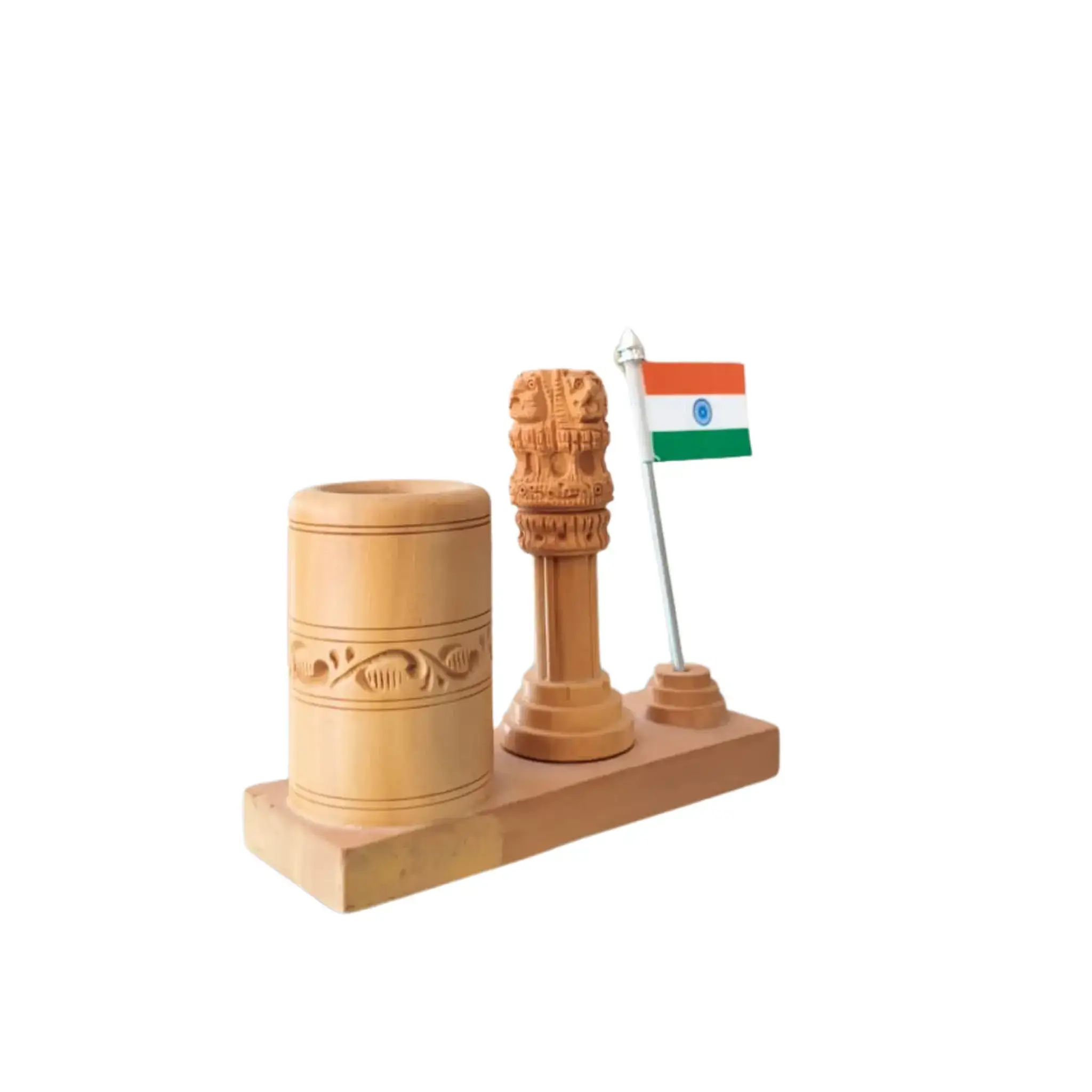Ashoka Pillar Pen Stand – Wooden Office Table Accessory - Image 3