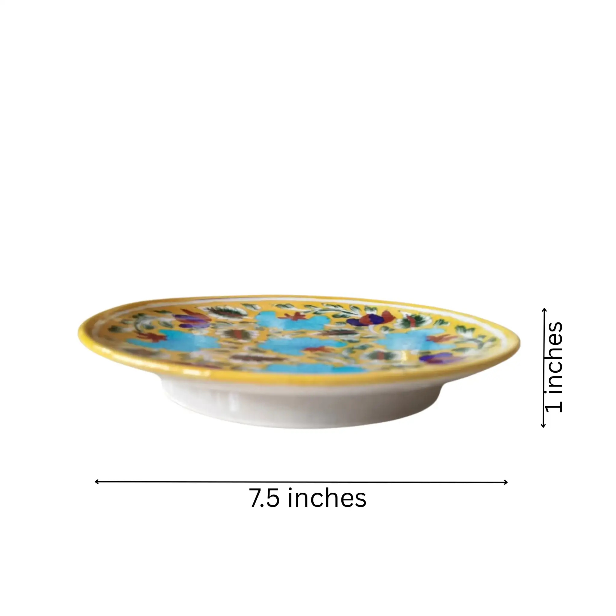 Hand-Painted Blue Floral Decorative Wall Plate on Yellow - Image 4