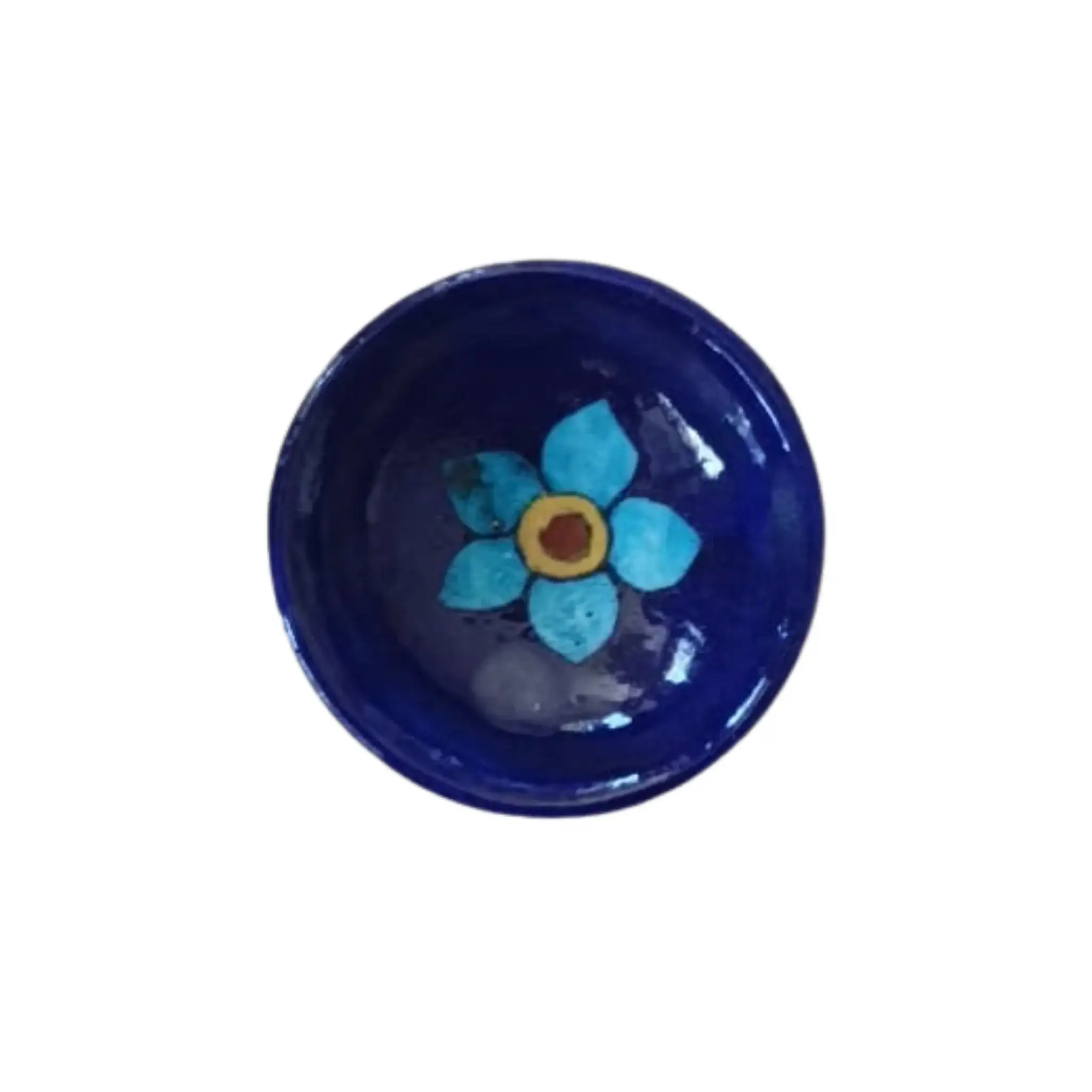 Round Blue Pottery Diya with Floral Accent | Hand-Painted Oil Lamp - Image 5