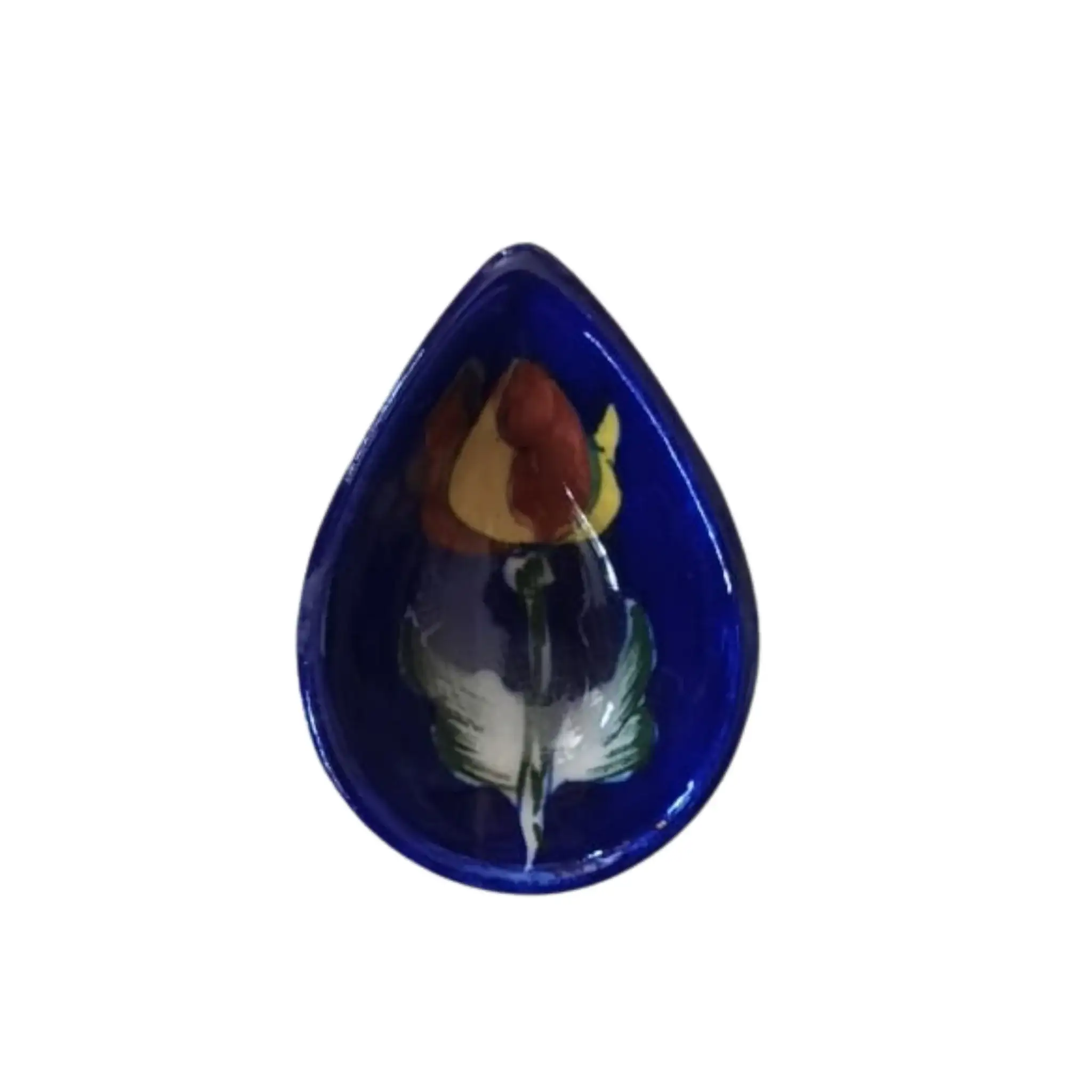 Leaf/Teardrop Shaped Blue Pottery Diya | Abstract Floral Oil Lamp - Image 10