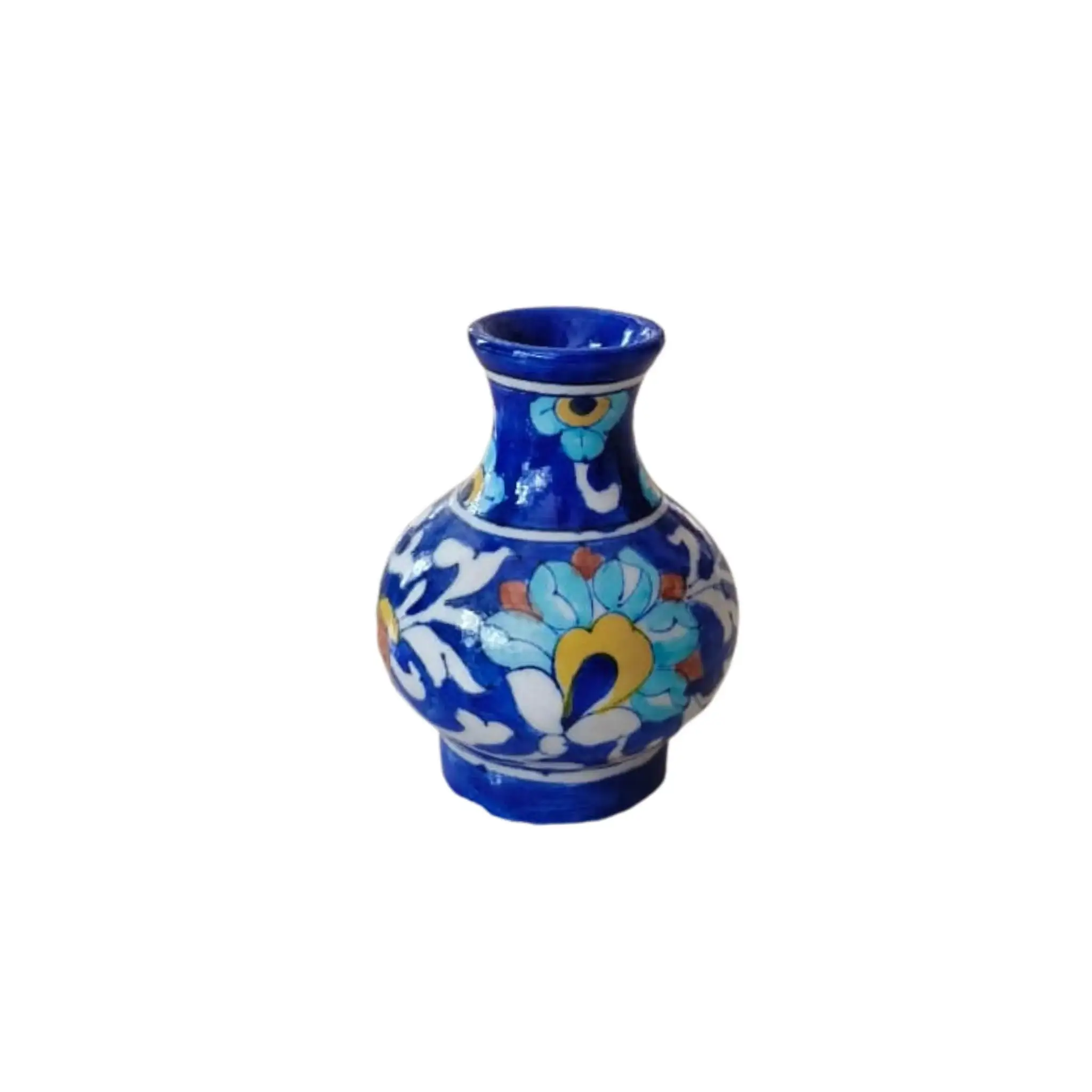 Miniature Blue Pottery Floral Vase | Hand-Painted Decorative Accent - Image 3