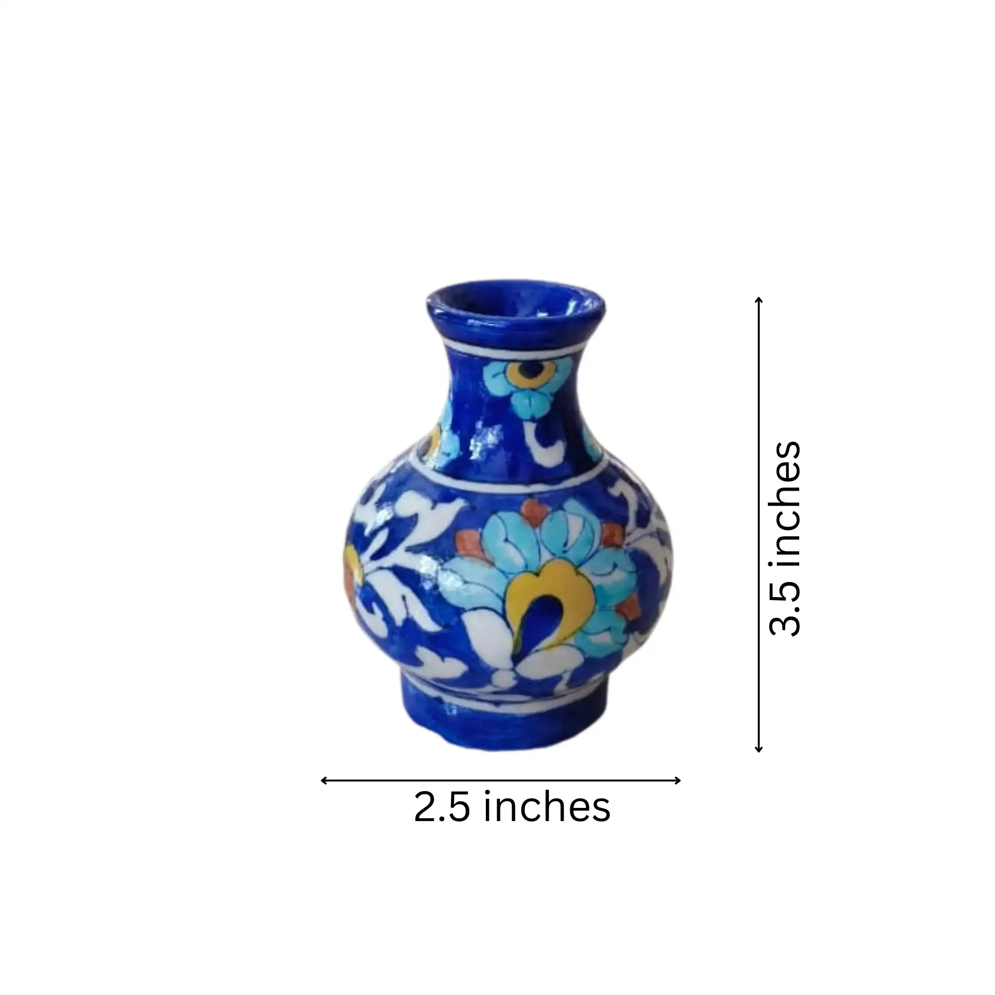 Miniature Blue Pottery Floral Vase | Hand-Painted Decorative Accent - Image 4