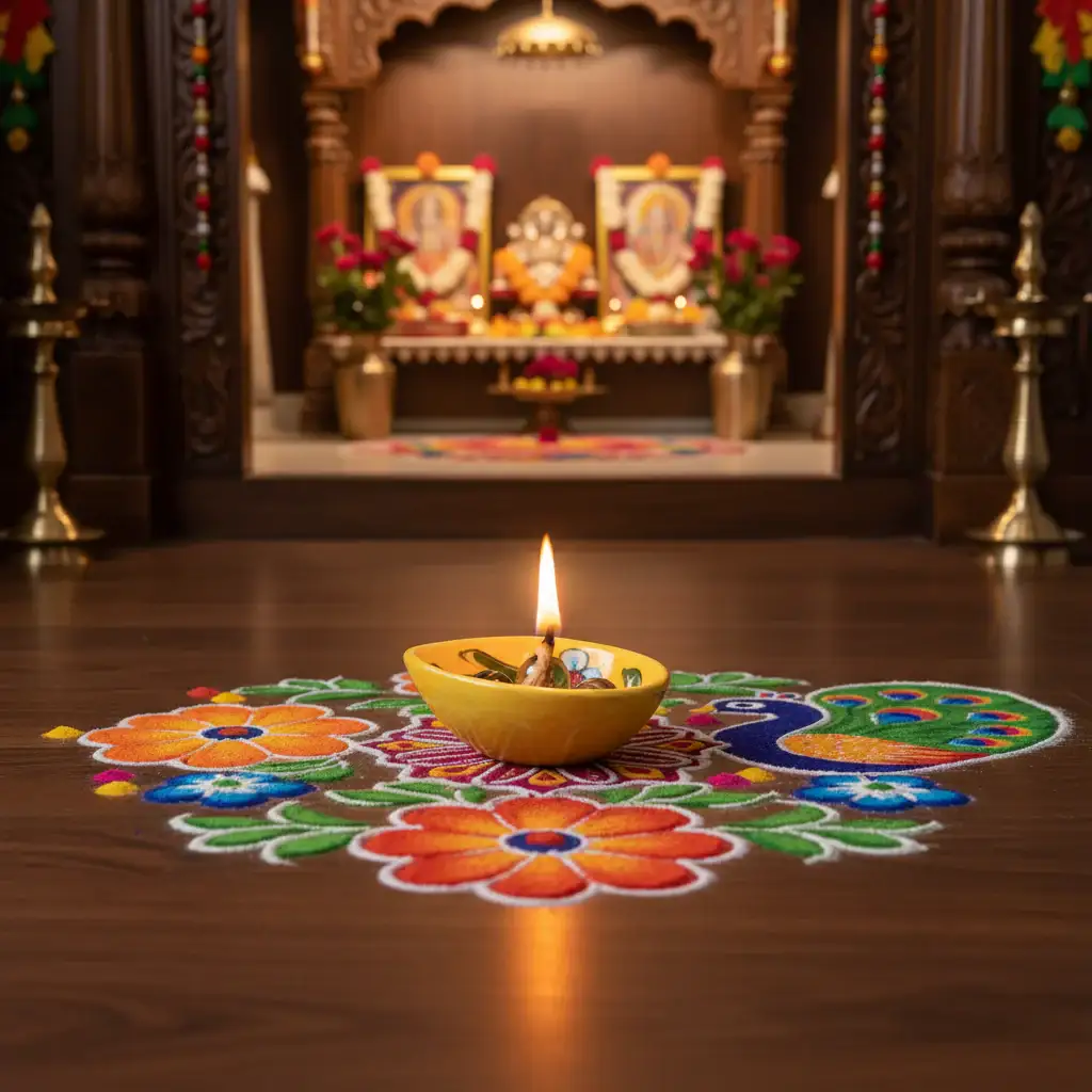 Hand-Painted Traditional Blue Pottery Diya | Oil Lamp For Pooja Room