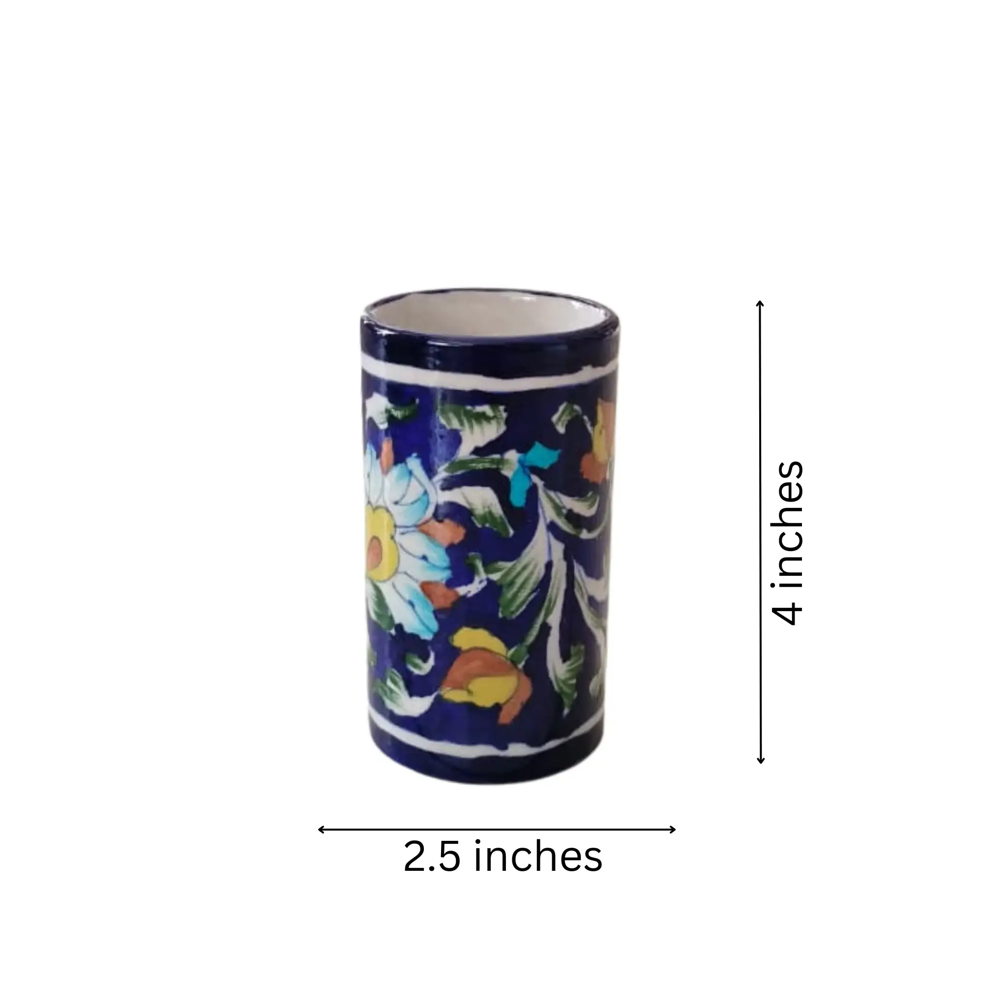 Artisanal Blue Pottery Pen Holder | Floral Desk Organizer - Image 4
