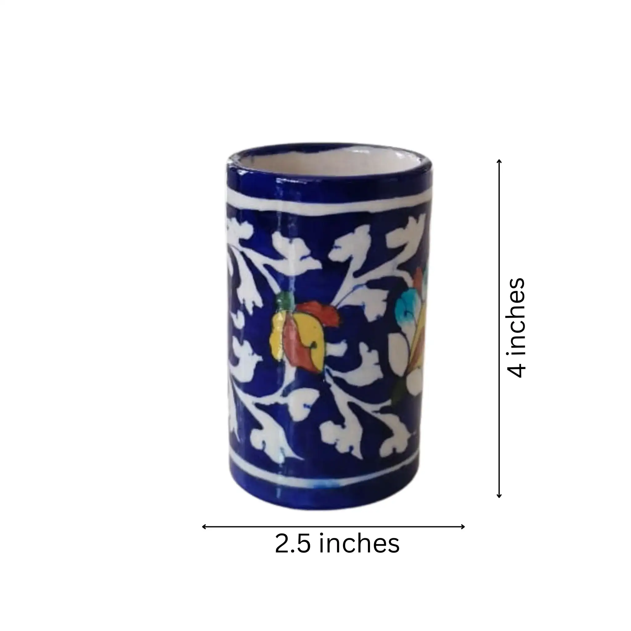 Hand-Painted Blue Pottery Pen Stand | Desk Organizer - Image 4