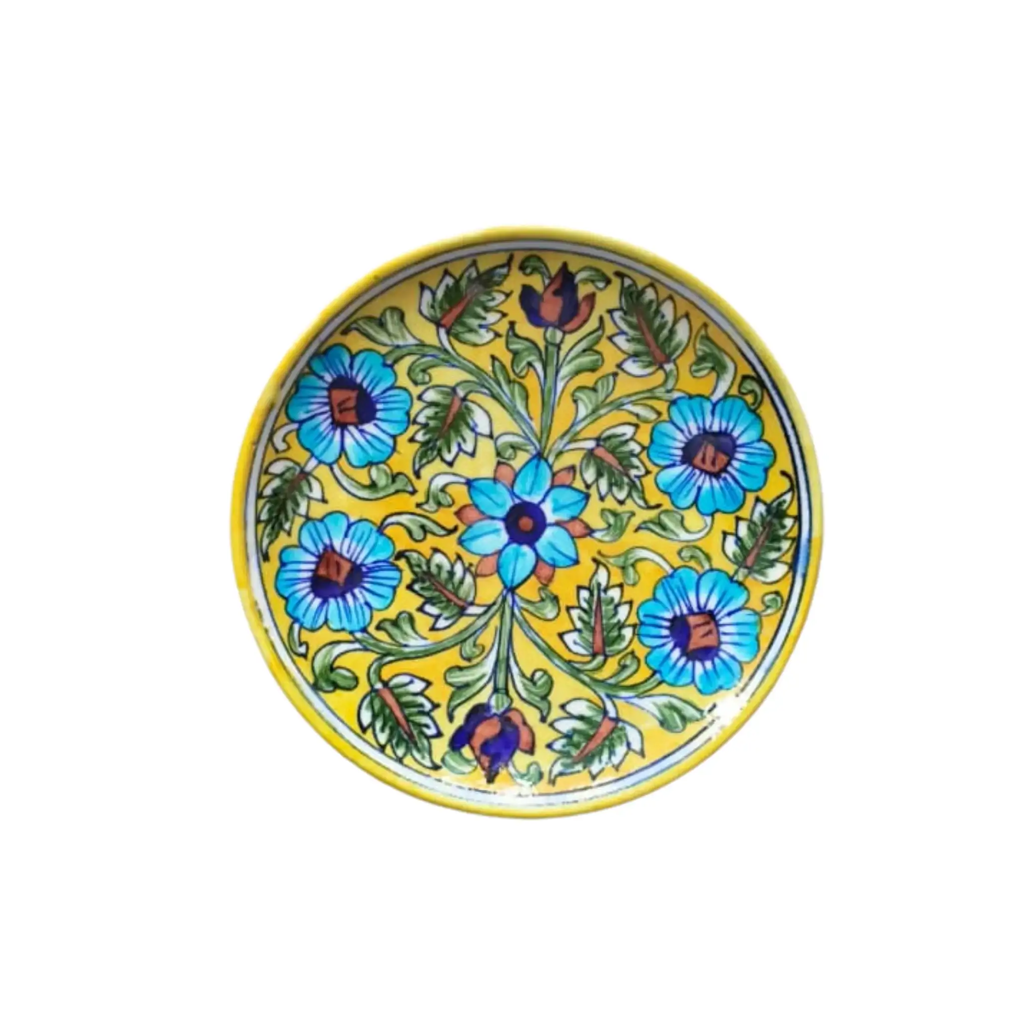 Handcrafted Blue Pottery Wall Plate – Quartz Artwork | Floral Wall Décor - Image 2