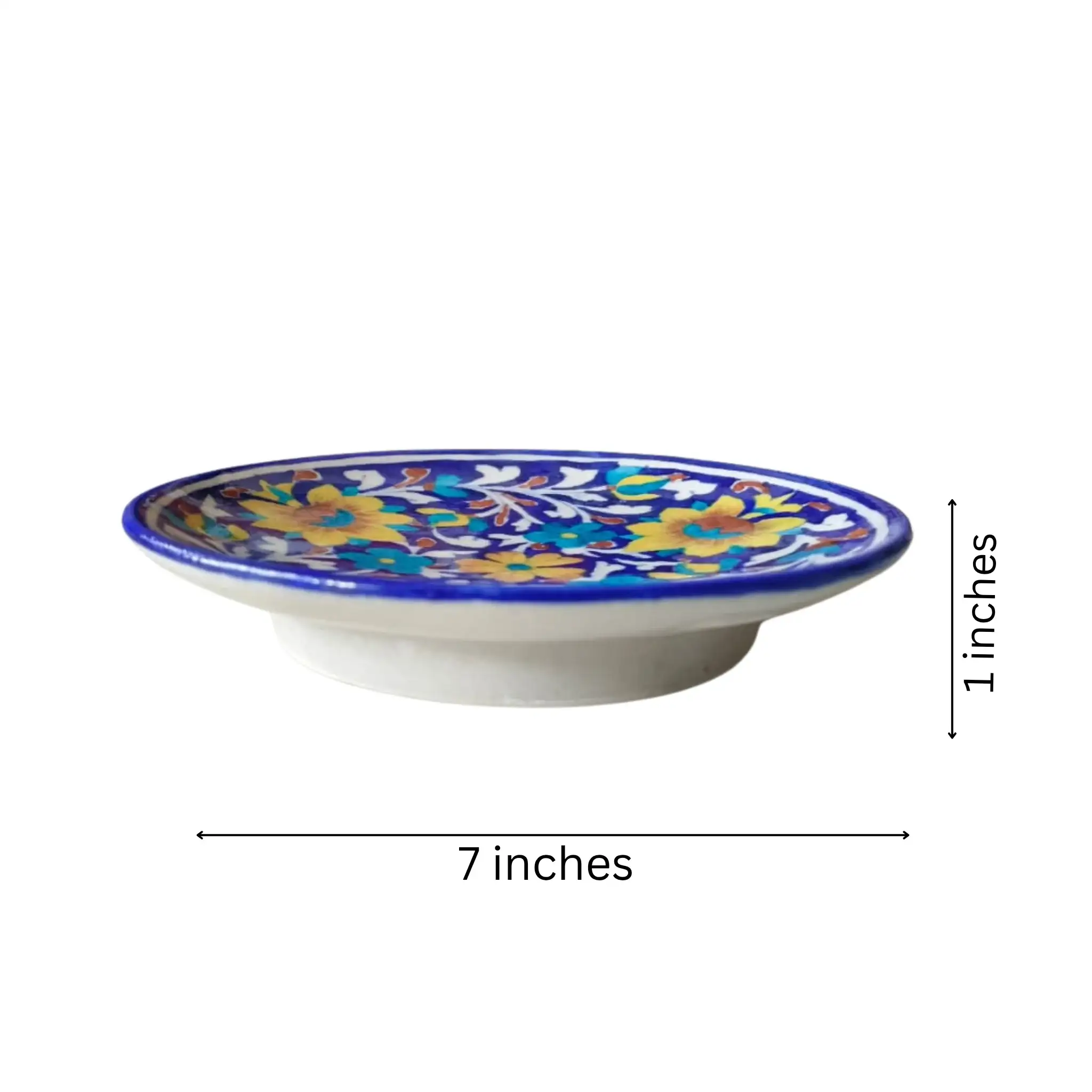 Vibrant Blue Pottery Floral Wall Plate | Yellow & Blue Quartz  Ceramic Wall Art - Image 4