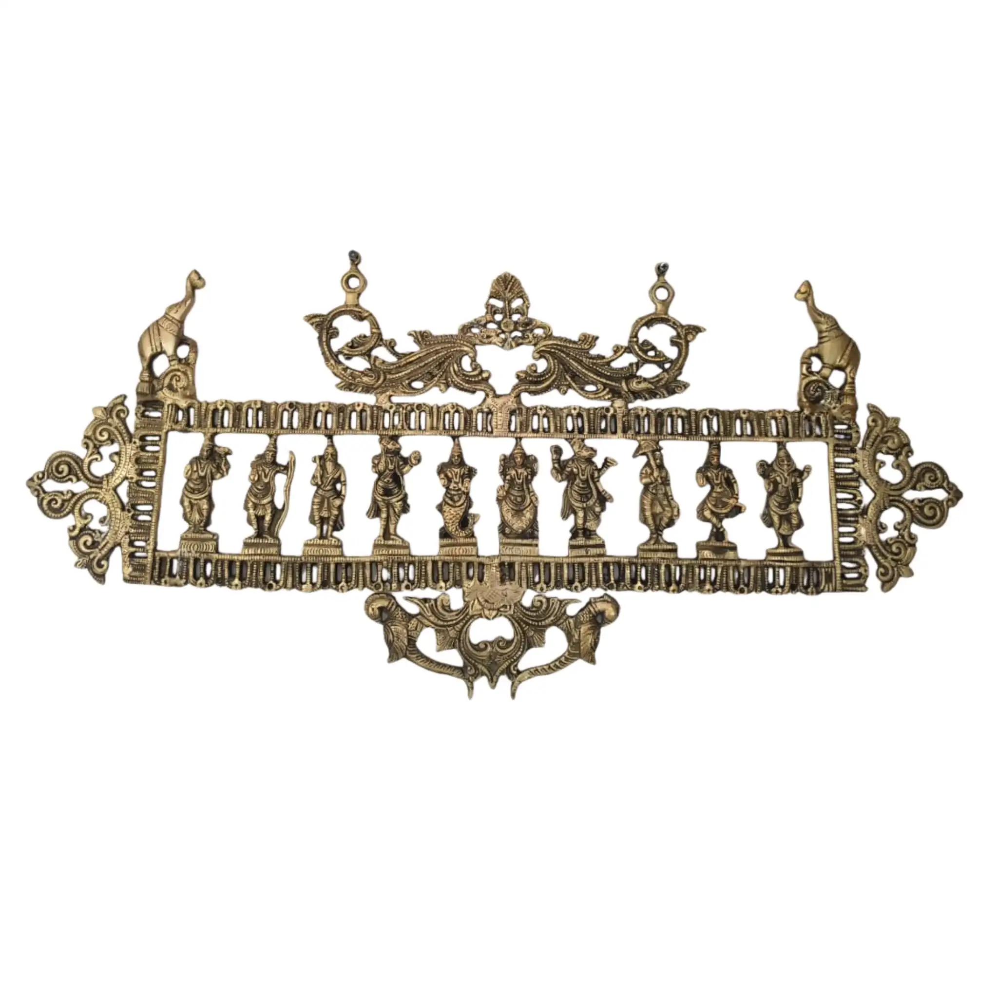 Ornate Brass Dashavatar Wall Hanging - Hindu Deity Procession Decor - Image 7