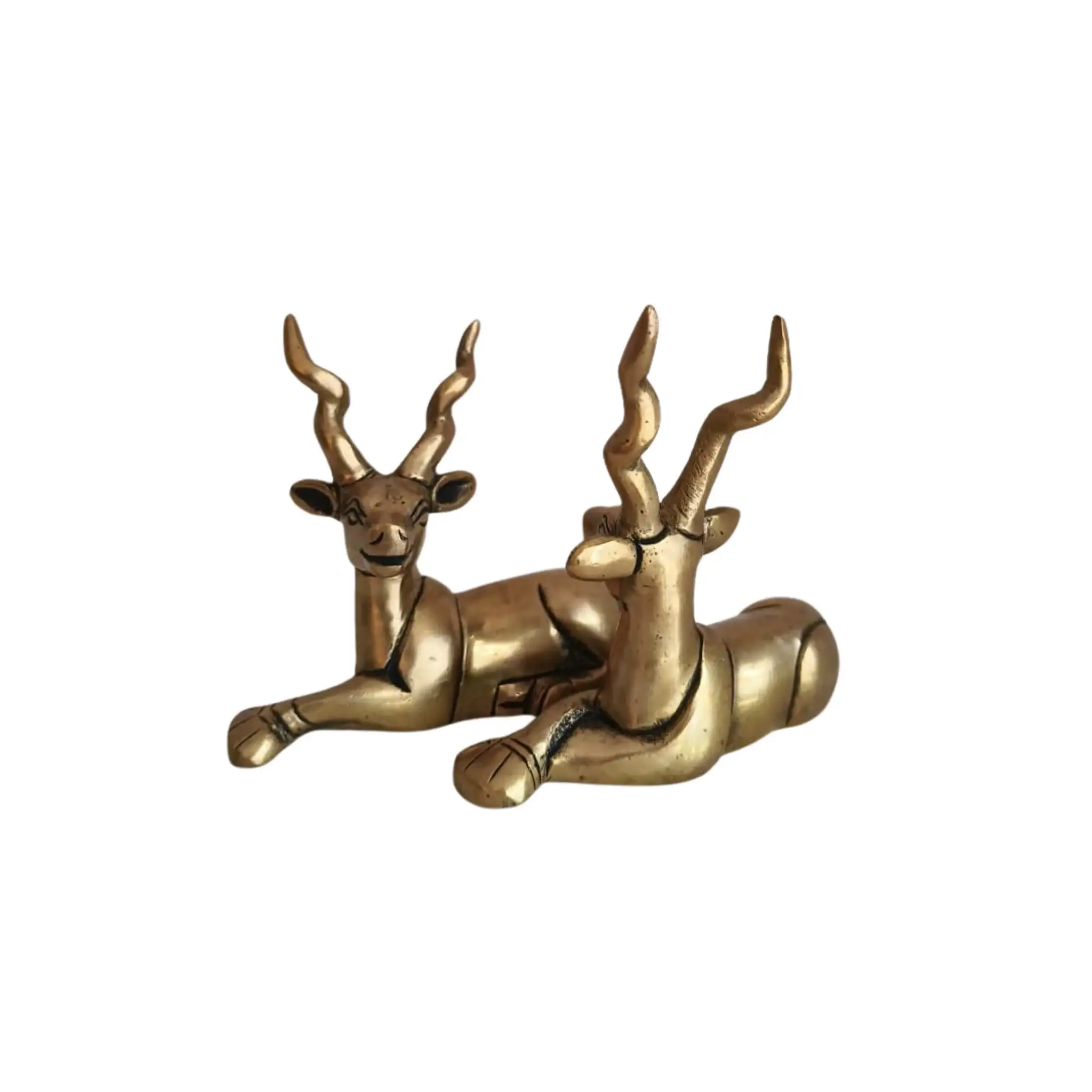 Handcrafted Brass Deer Pair Statues | Elegant Antelope Figurines for Home Decor - Image 3