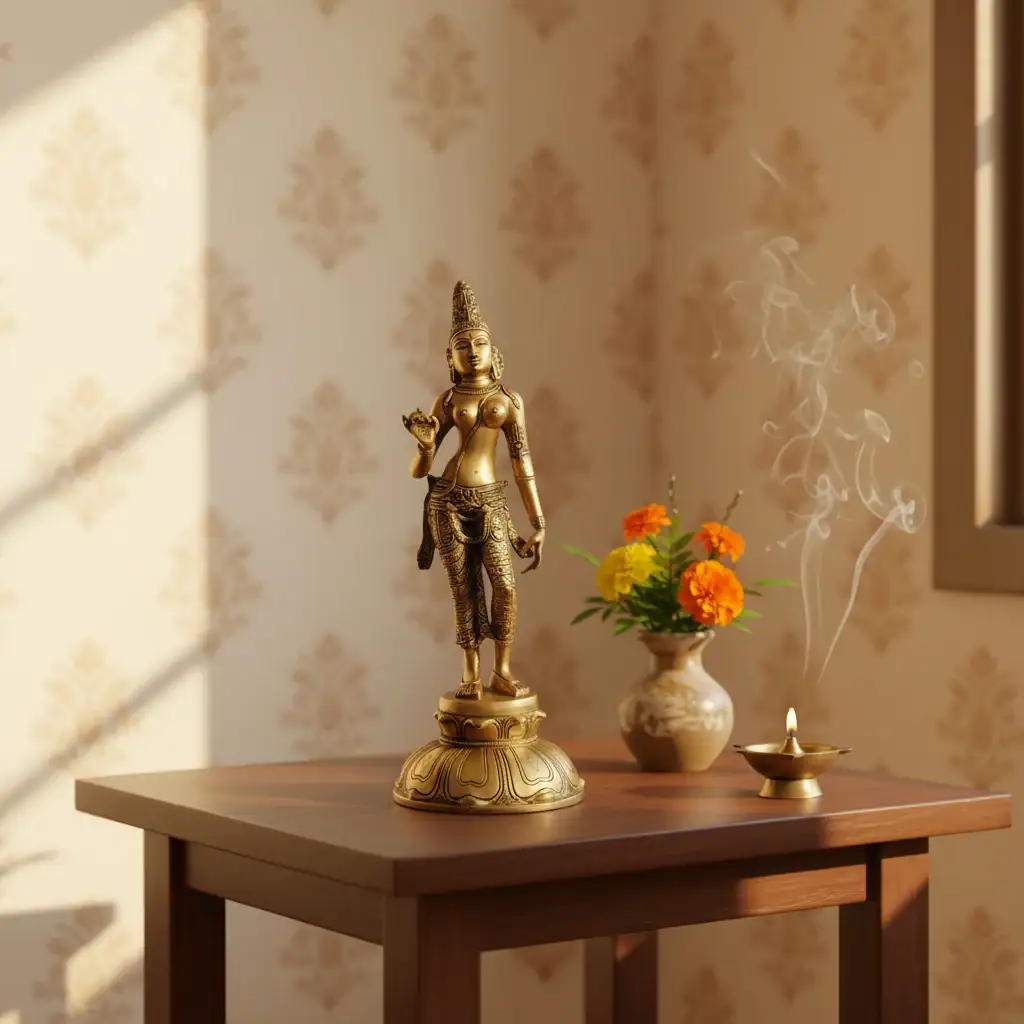 Elegant Brass Devi Lakshmi Statue - Divine Indian Goddess Sculpture - Image 3