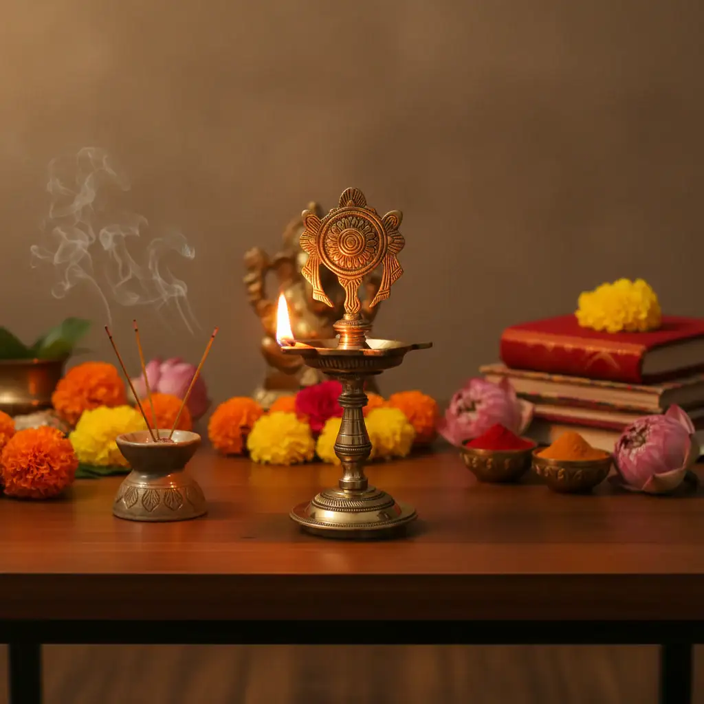 Brass Diya Stand Decorative - Traditional Puja Oil Lamp - Image 2