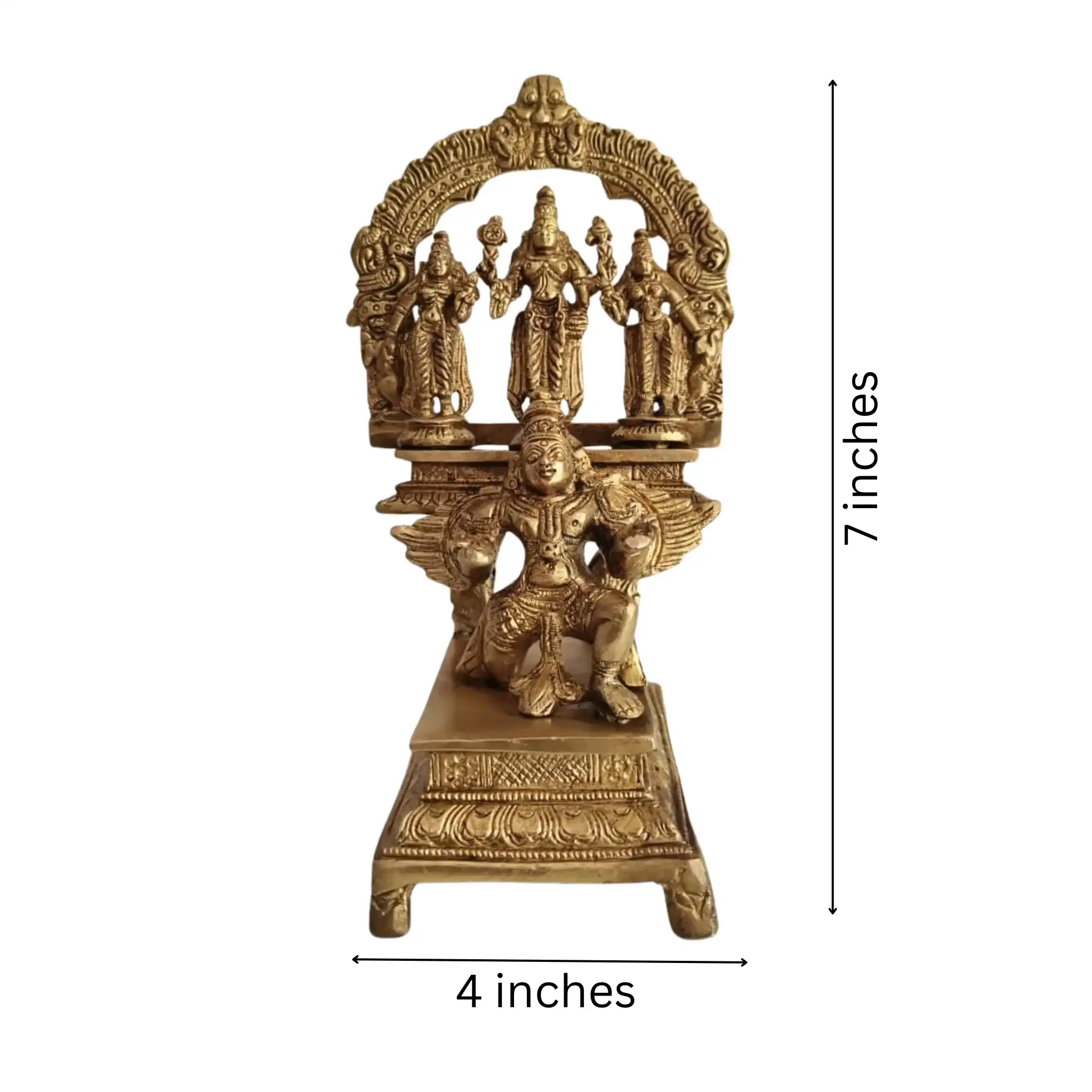 Brass Garuda Vishnu with Sridevi & Bhudevi Idol – Traditional Hindu Temple Sculpture - Image 10