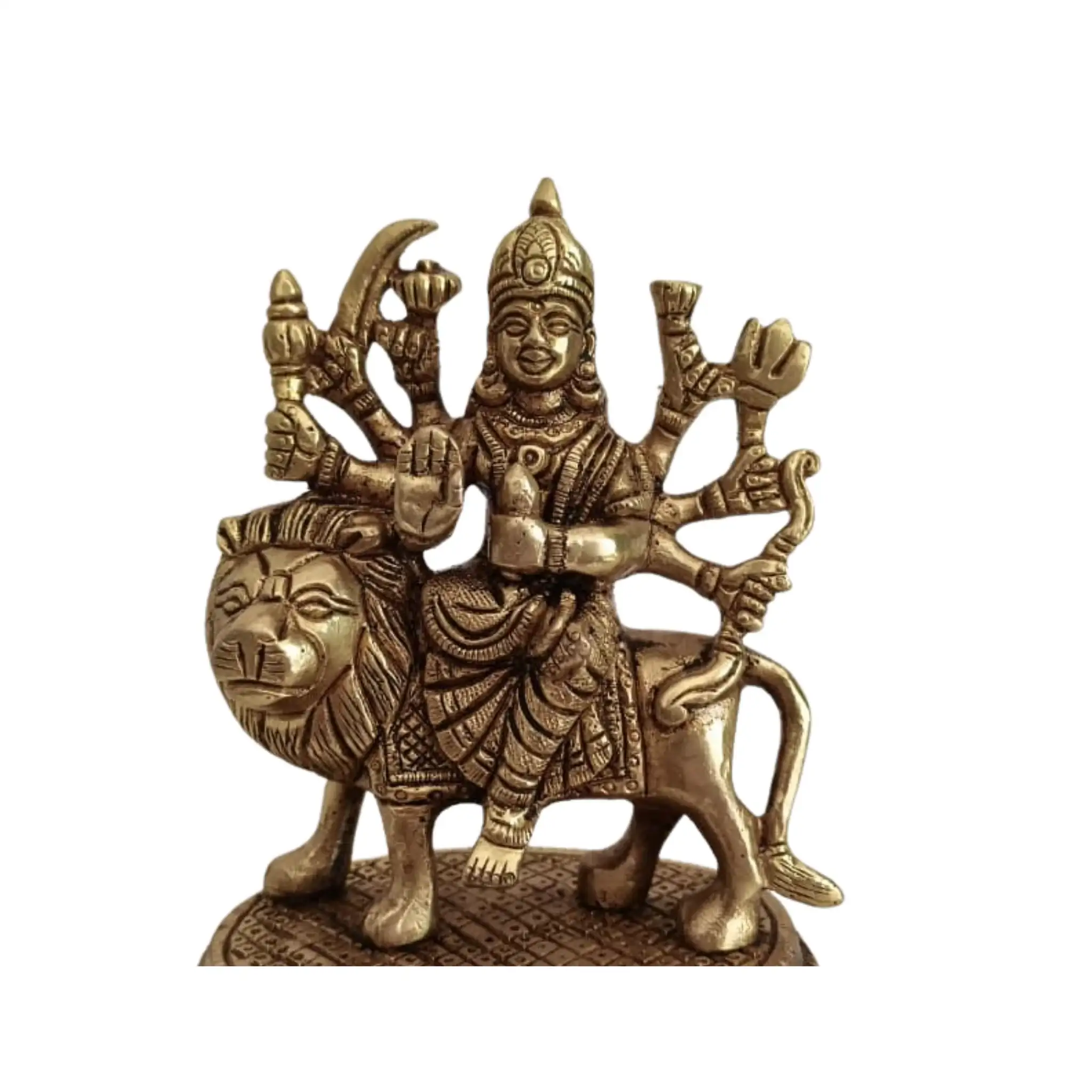 Brass Goddess Durga Riding Lion Idol: The Divine Protector and Destroyer of Evil - Image 4