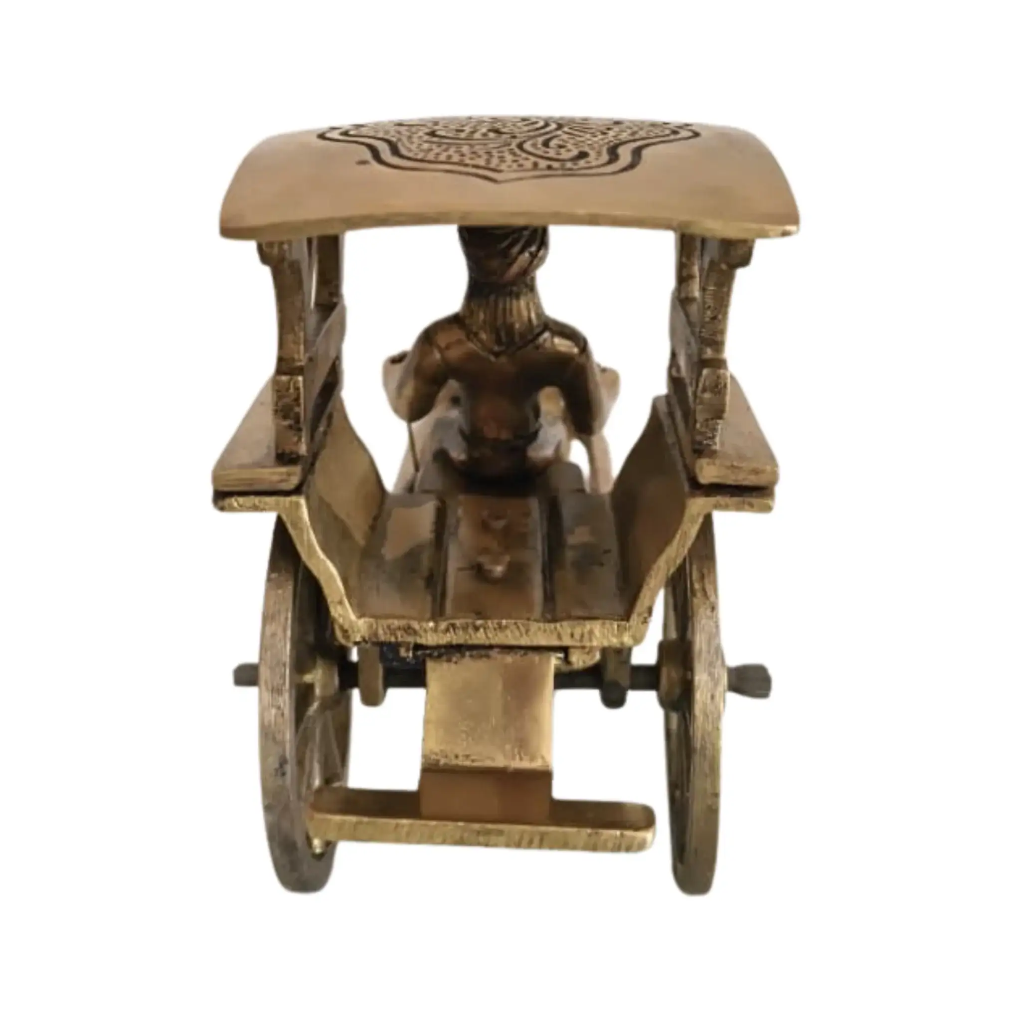 Vintage Style Brass Horse and Chariot Figurine | Handcrafted Indian Tonga / Buggy Decor - Image 6