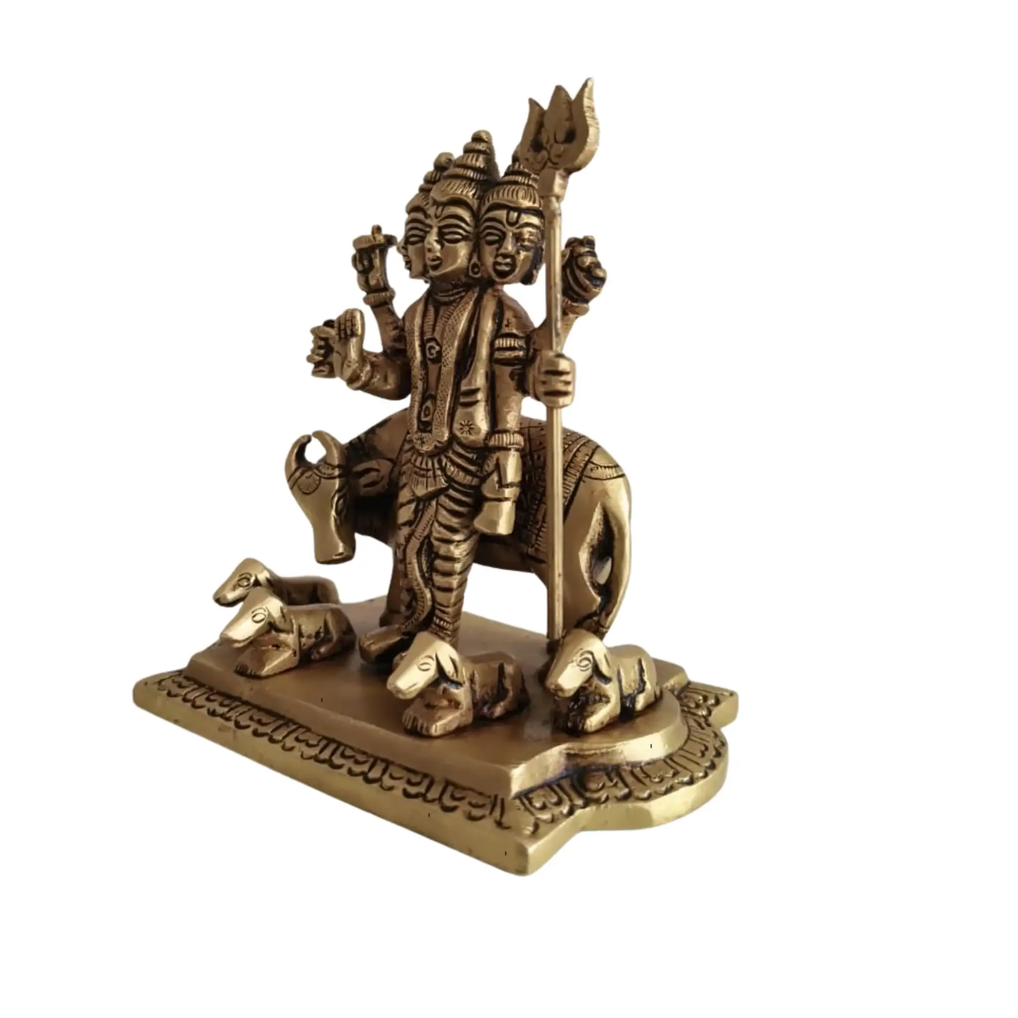 Brass Idol of Dattatreya with Three Heads and Four Dogs - Image 7