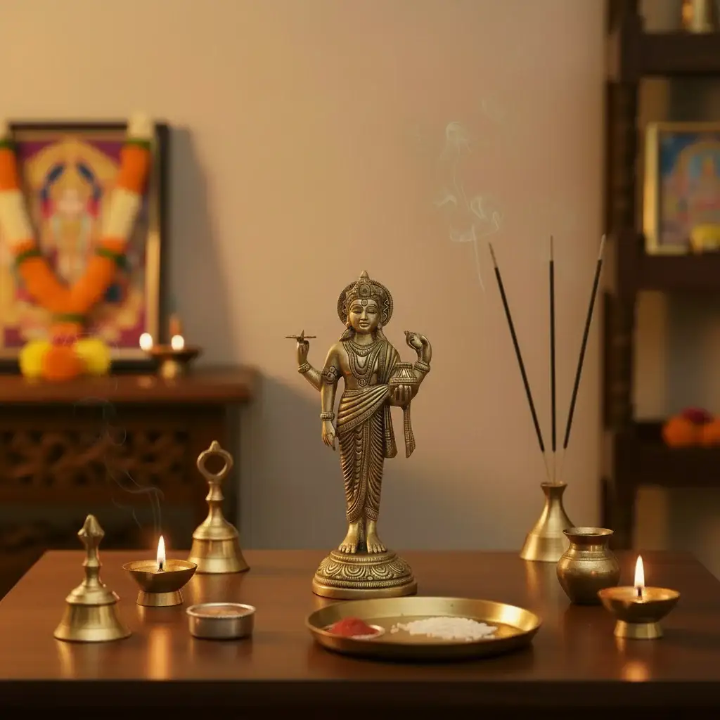 Standing Brass Lord Dhanvantari Idol