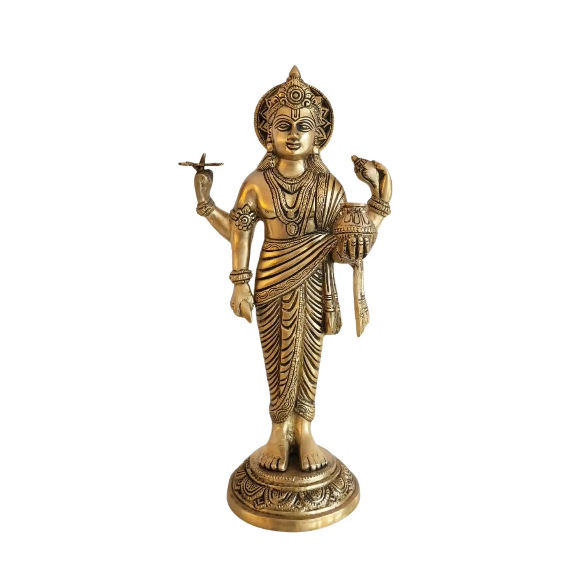 Standing Brass Lord Dhanvantari Idol - Image 9