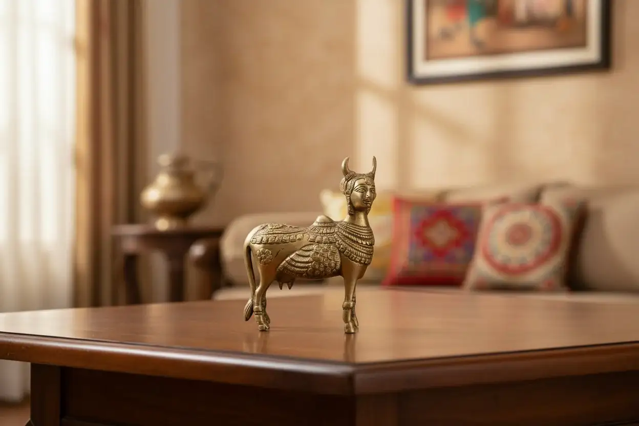 Divine Brass Kamadhenu with Calf – Sacred Vastu and Pooja Idol