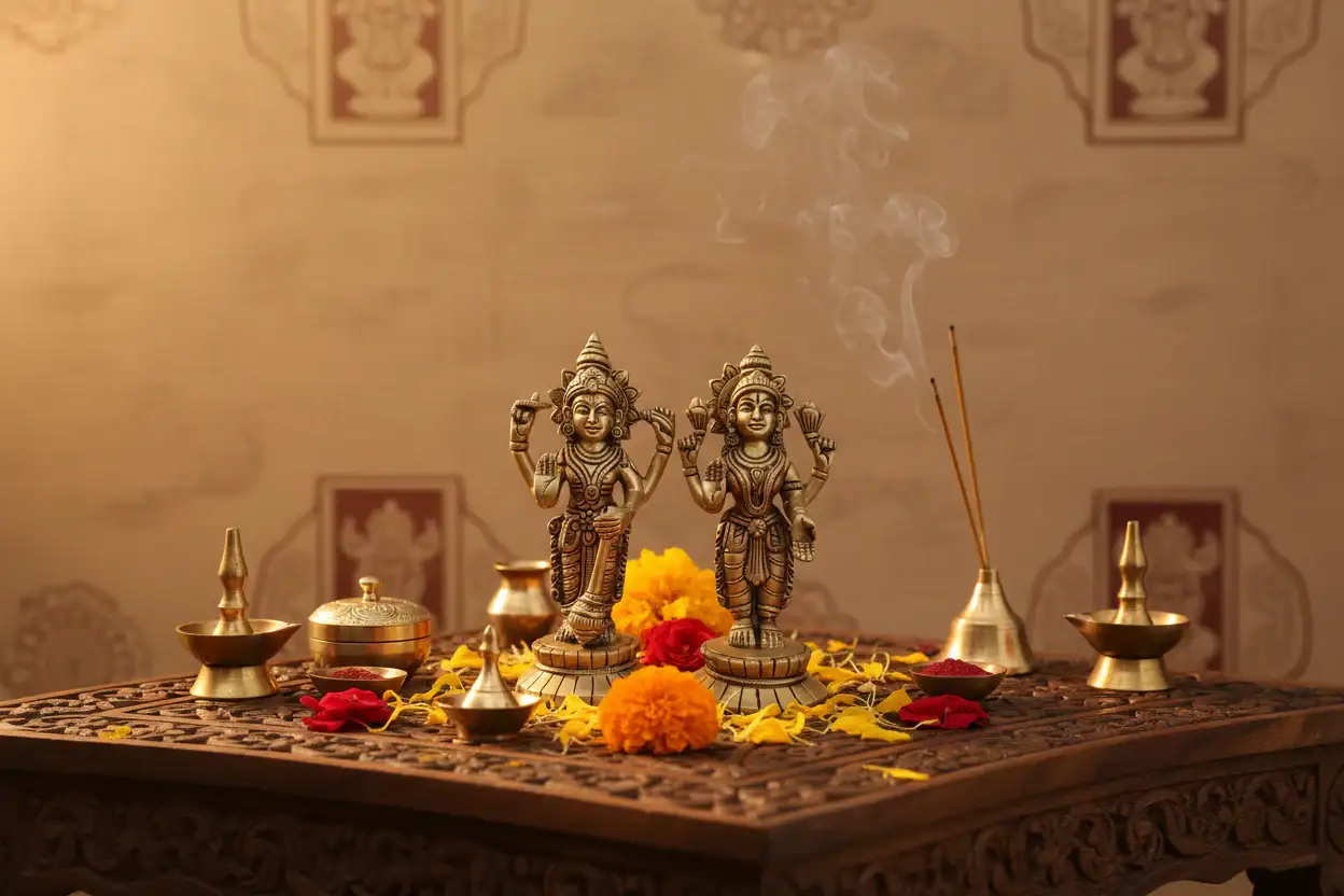 Brass Lakshmi Vishnu Idol Set - Image 2
