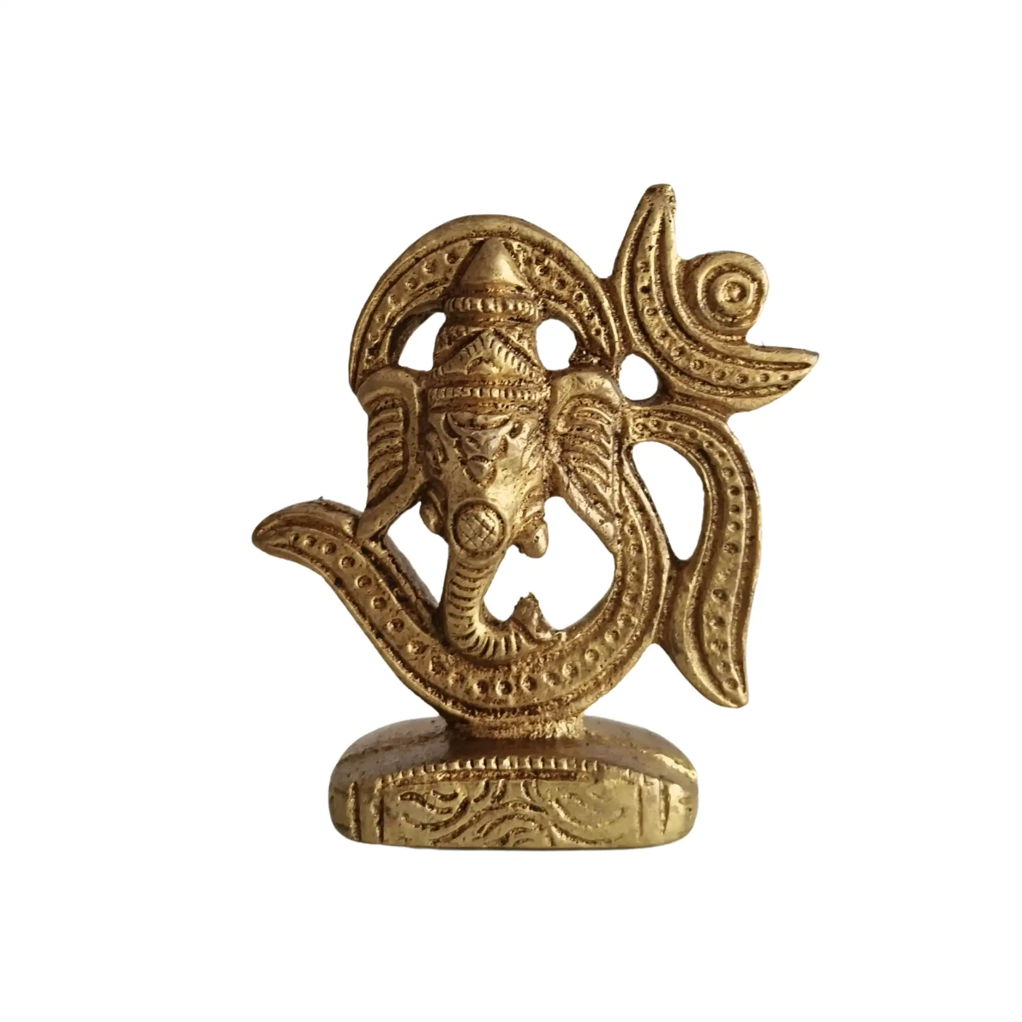 Golden Brass Lord Ganesha Idol within Om (Aum) Symbol Statue - Image 7