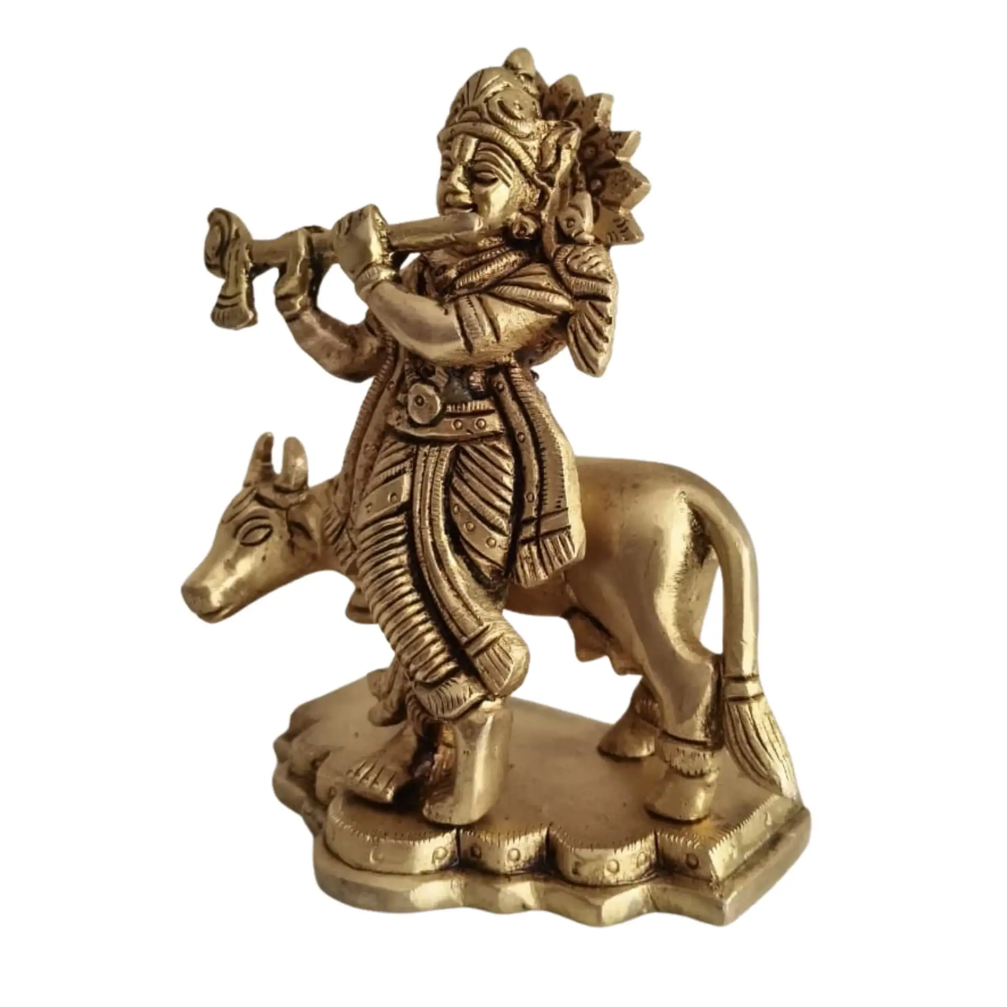 Brass Lord Krishna Playing Flute Idol - Image 3