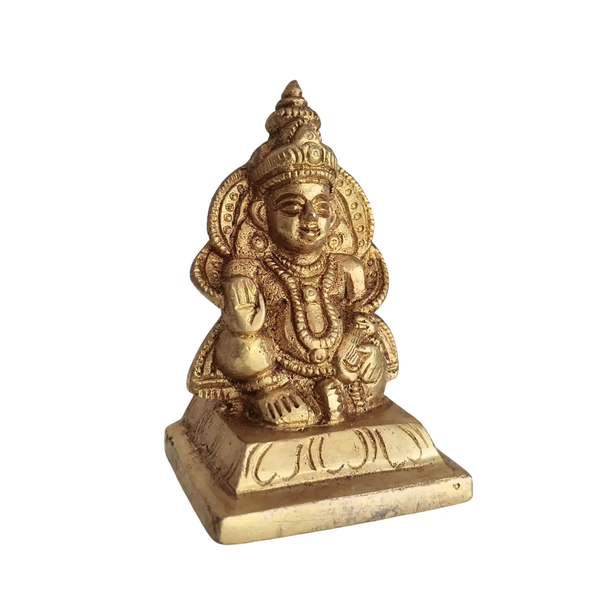Seated Brass Lord Kuber Idol - Hindu God of Wealth Murti - Image 3