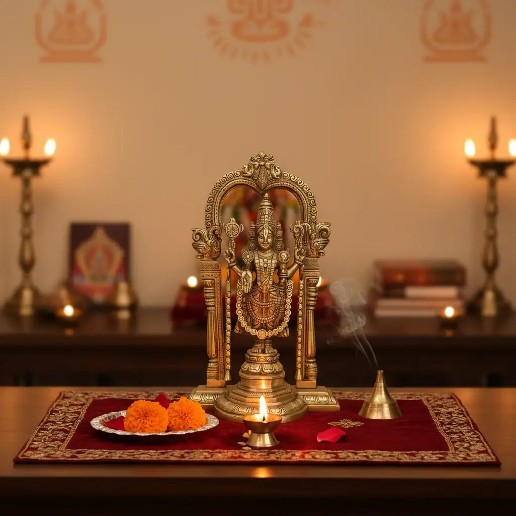 Brass Lord Venkateswara Statue (Balaji) with Majestic Prabhavali Arch