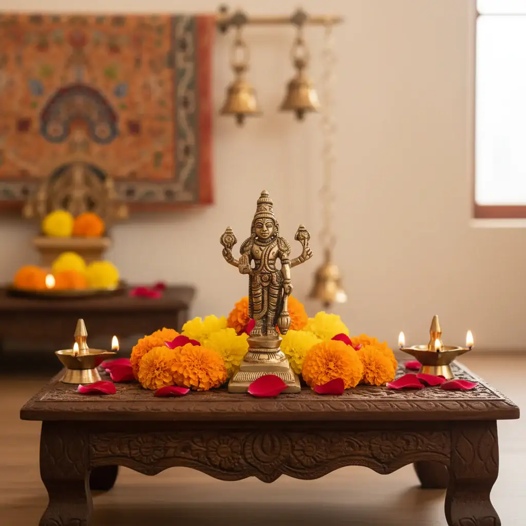 Standing Brass Lord Vishnu Idol