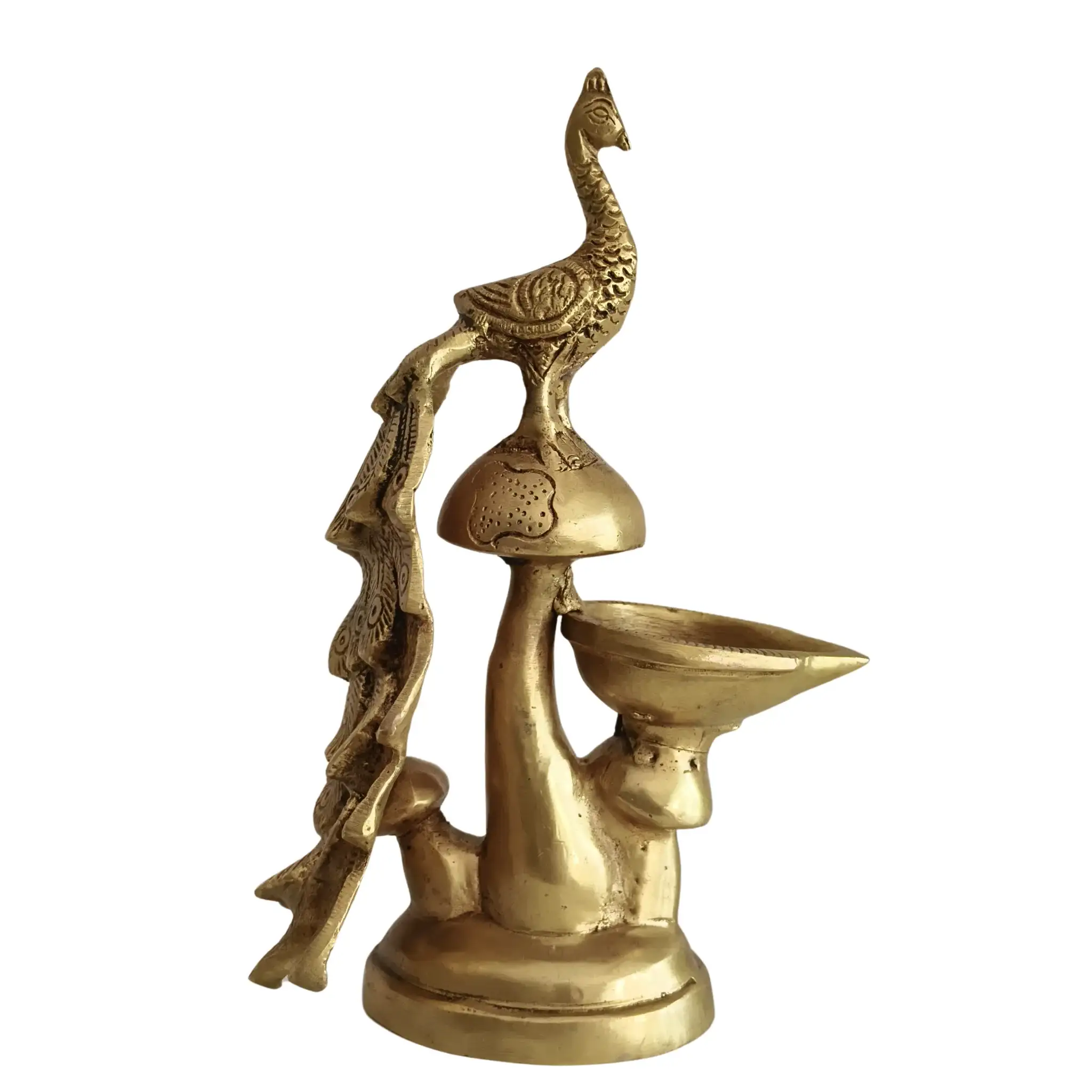 Elegant Brass Peacock Diya on a Pedestal - Image 4