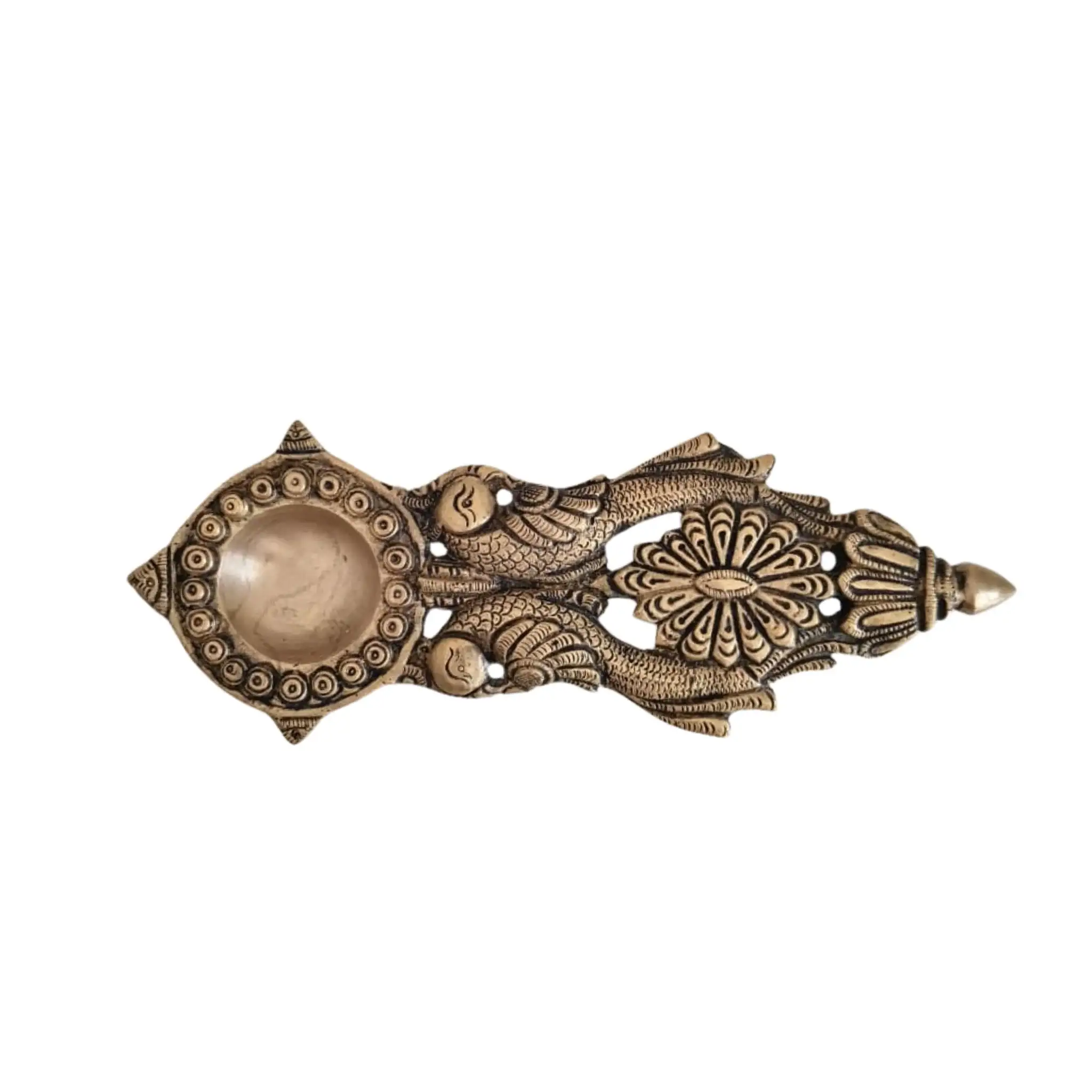 Handcrafted Brass Peacock Wall-Mounted Diya and Aarti Lamp - Image 3