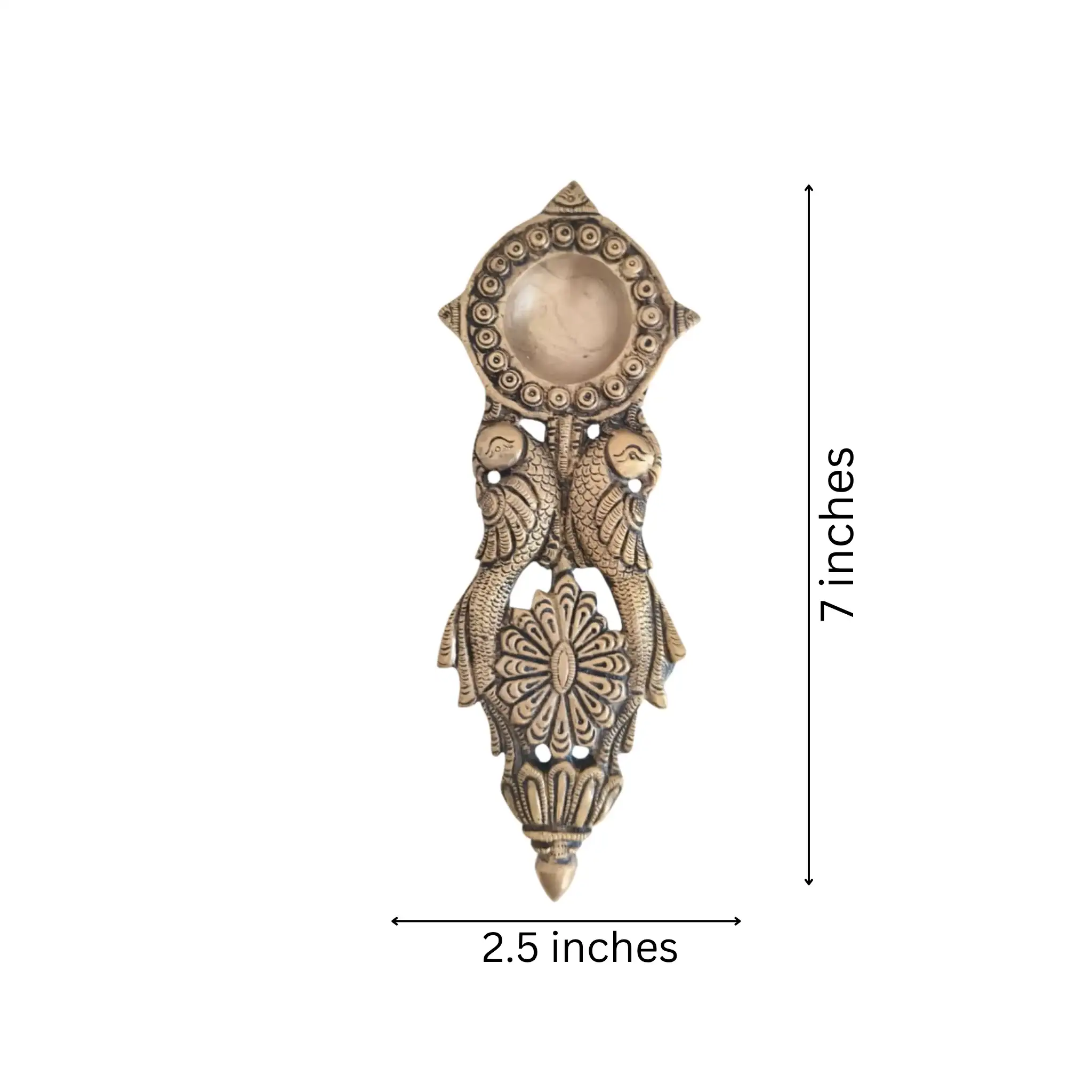 Handcrafted Brass Peacock Wall-Mounted Diya and Aarti Lamp - Image 6