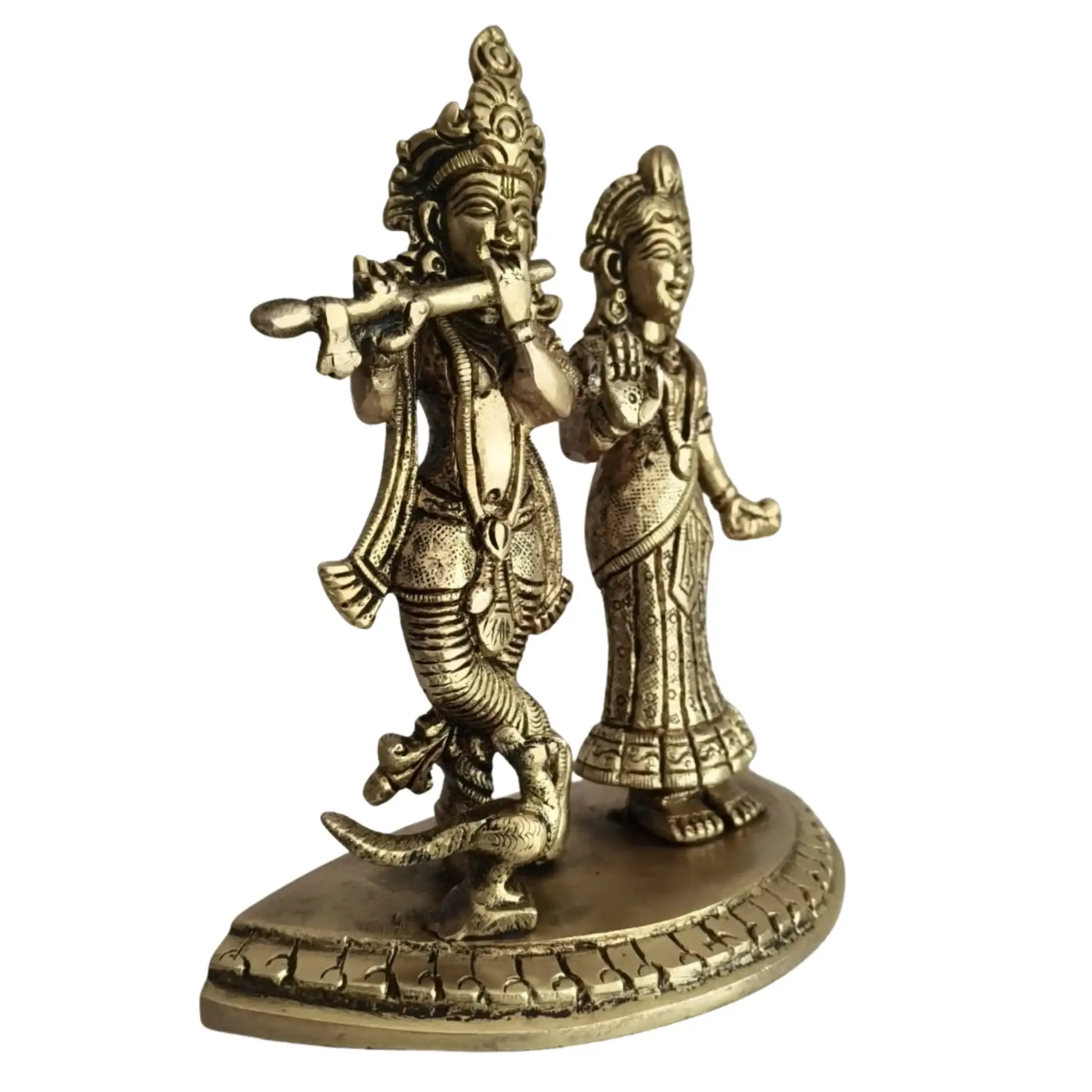 Brass Radha Krishna Idol with Flute – Embodiment of Eternal Love and Divine Bliss - Image 6