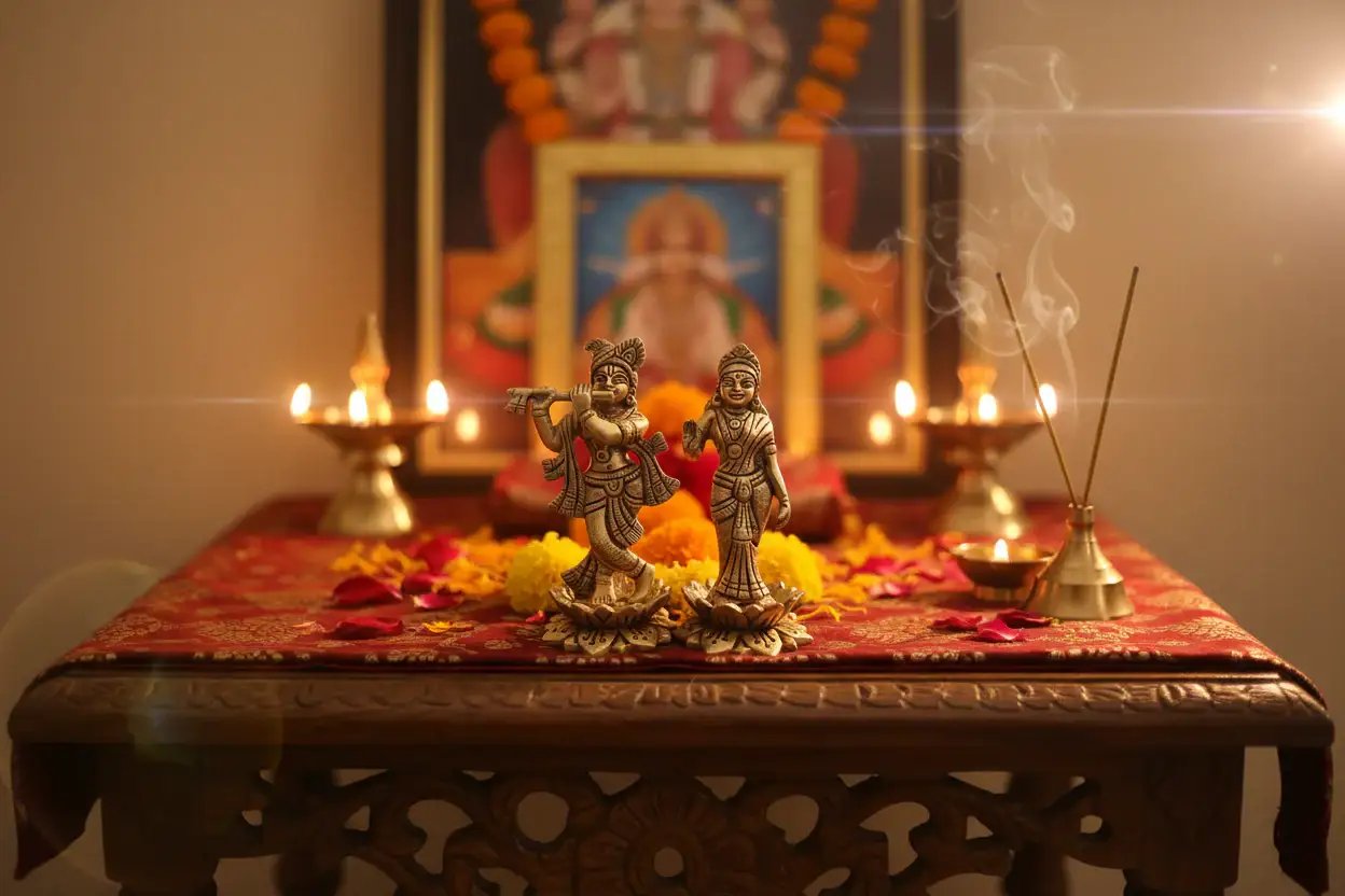 Brass Radha Krishna Idol Set – Krishna & Radha for Home Temple Décor - Image 2
