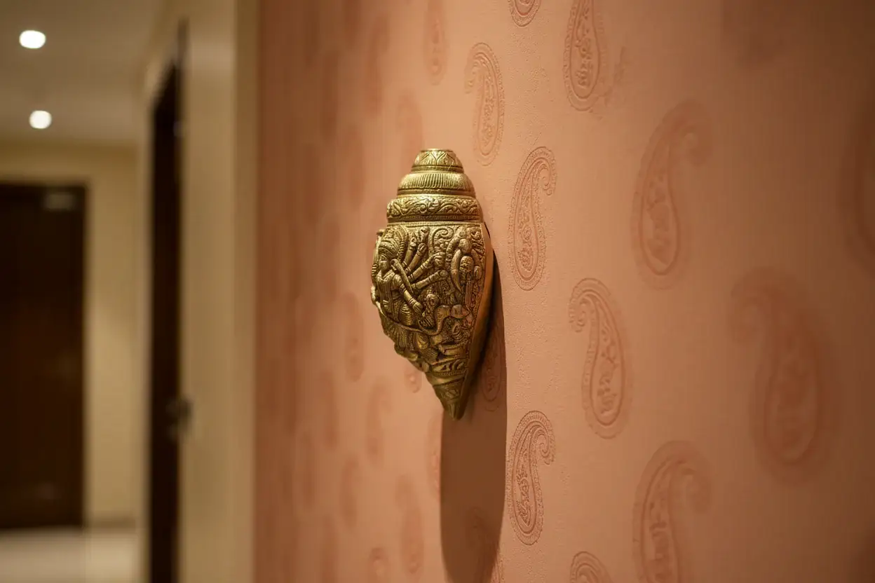 Sacred Brass Durga Mata Shankh Wall Decor – Divine Conch Art for Spiritual Interiors - Image 2
