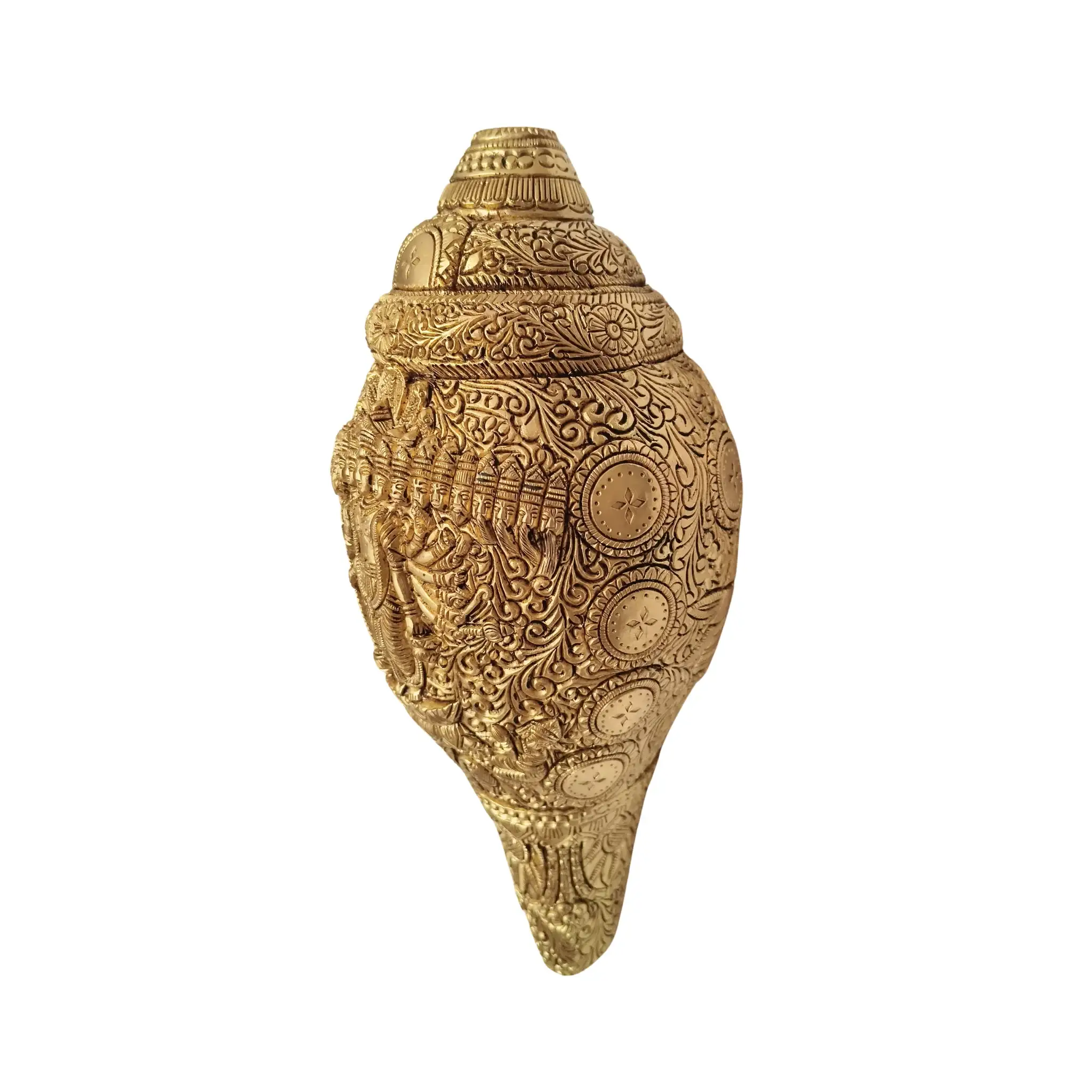Intricately Carved Brass Shankha Wall Hanging: Divine Vishnu Dashavatara Idol - Image 4