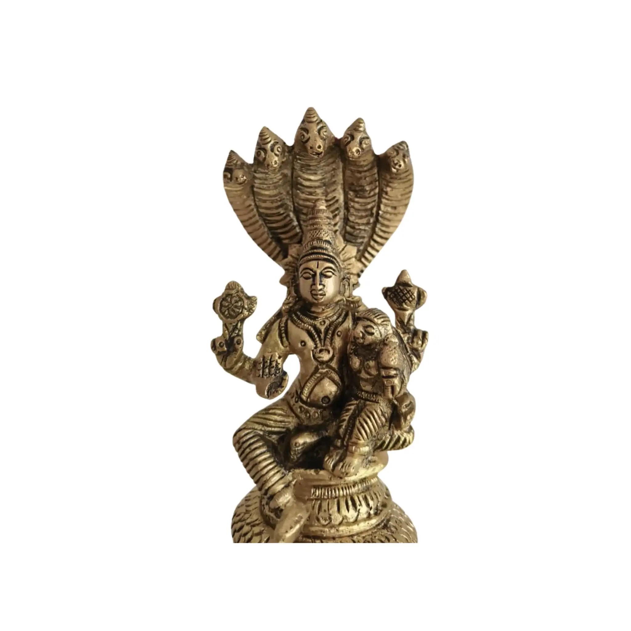 Seated Vishnu and Lakshmi on Brass Sheshnag statue - Image 4