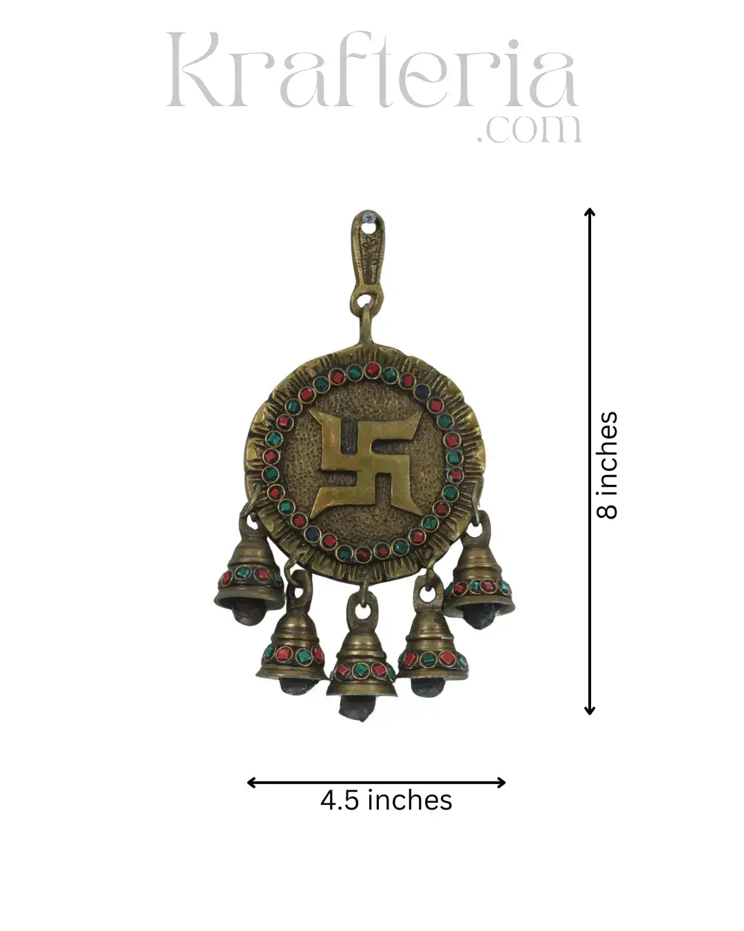 Brass Swastik Wall Plaque with Beautiful Stone Inlay - Image 3