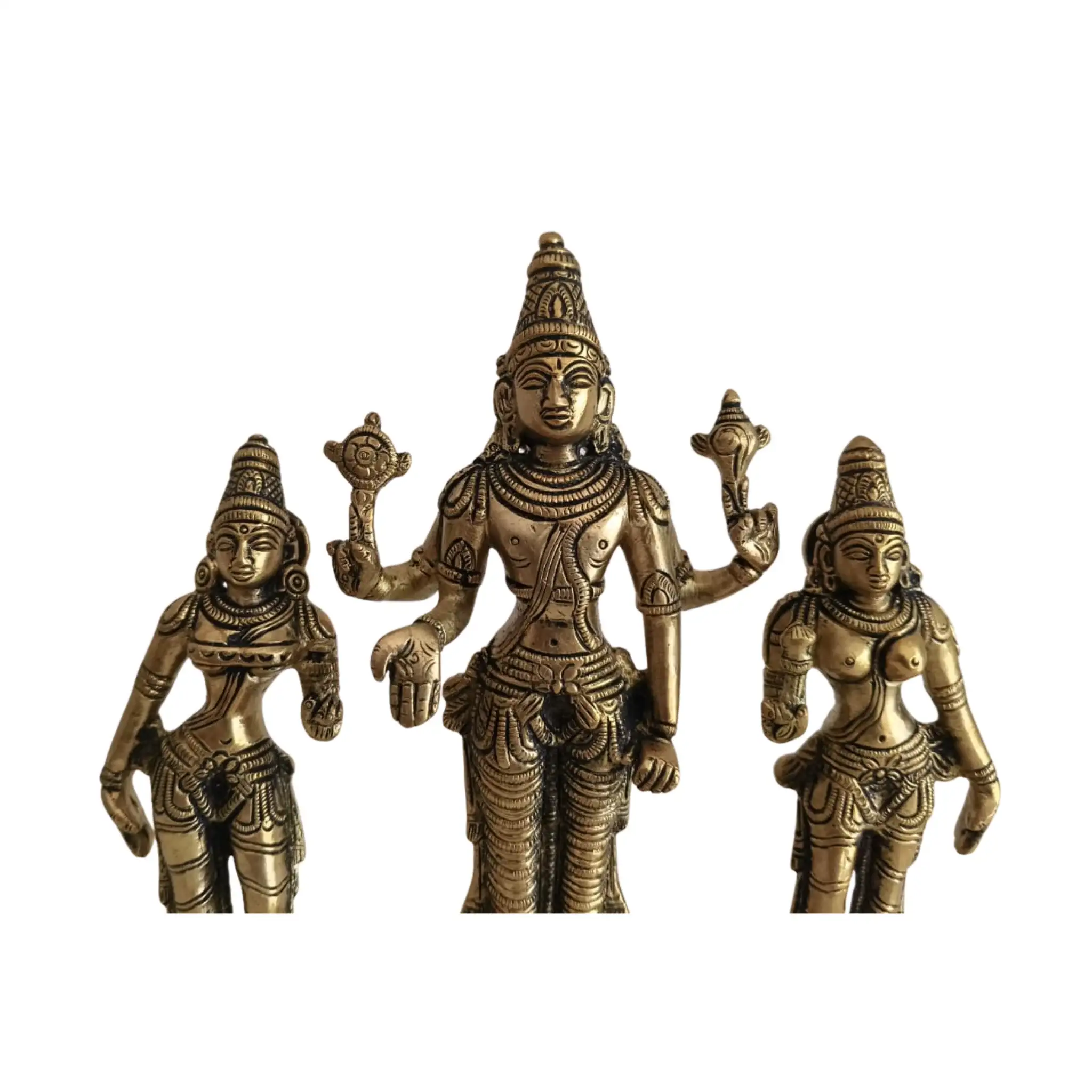 Brass Trimurti Idol of Lord Vishnu, Lakshmi, and Saraswati - Image 4
