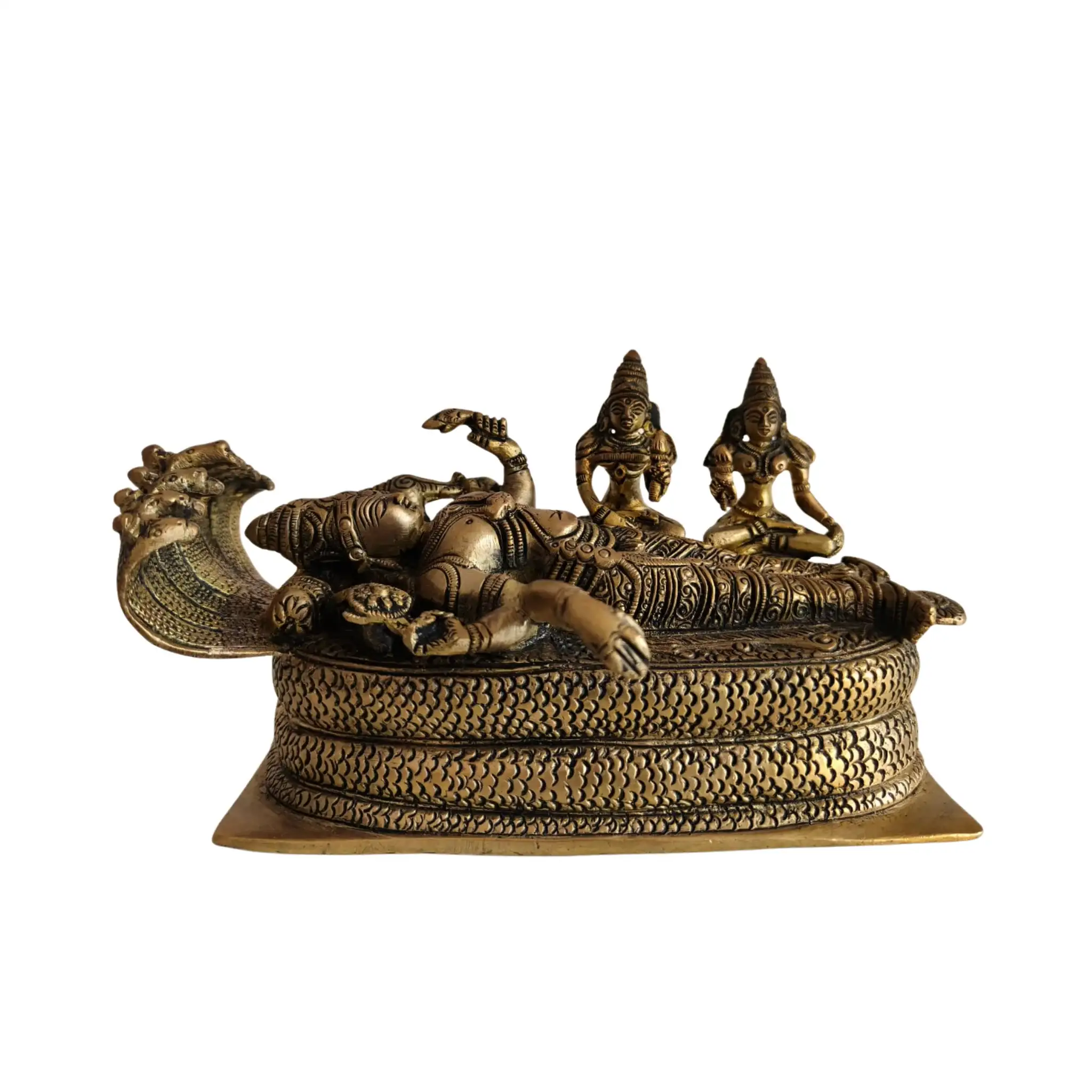 Brass Vishnu Ananta Shesha Statue – Lord Vishnu Resting with Goddess Lakshmi & Bhudevi - Image 4
