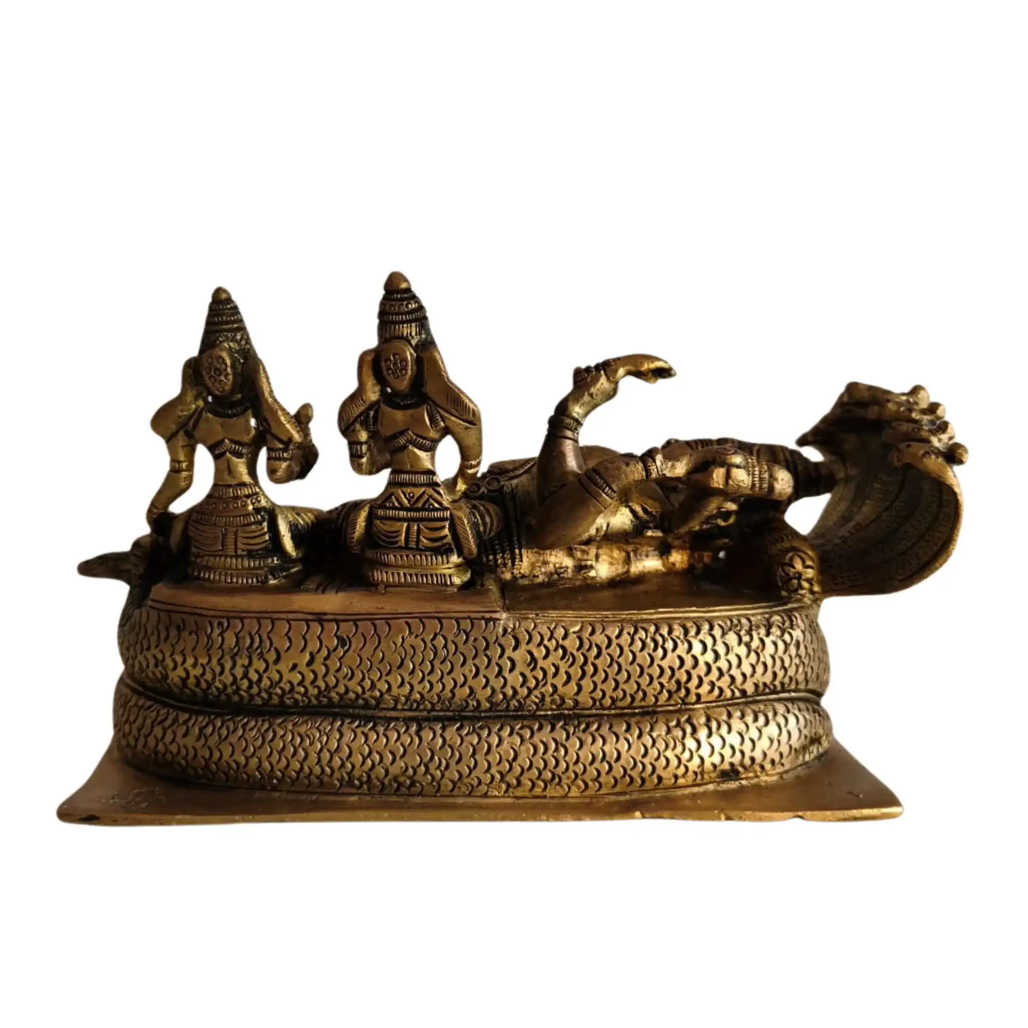Brass Vishnu Ananta Shesha Statue – Lord Vishnu Resting with Goddess Lakshmi & Bhudevi - Image 6