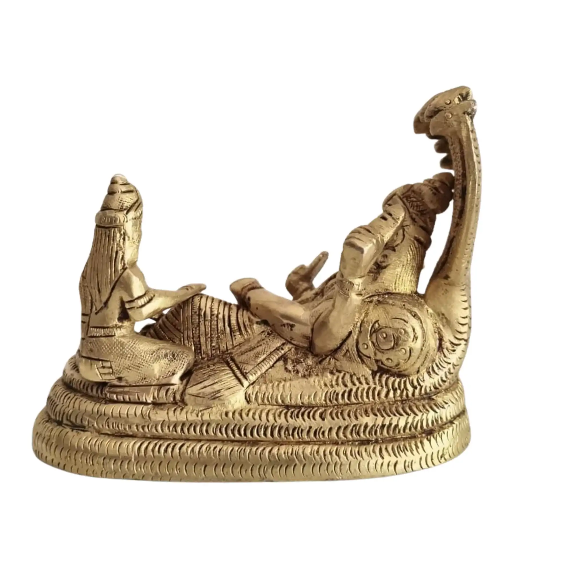 Brass Vishnu Anantha Shayana Idol – Vishnu on Sheshnag with Lakshmi Statue - Image 7