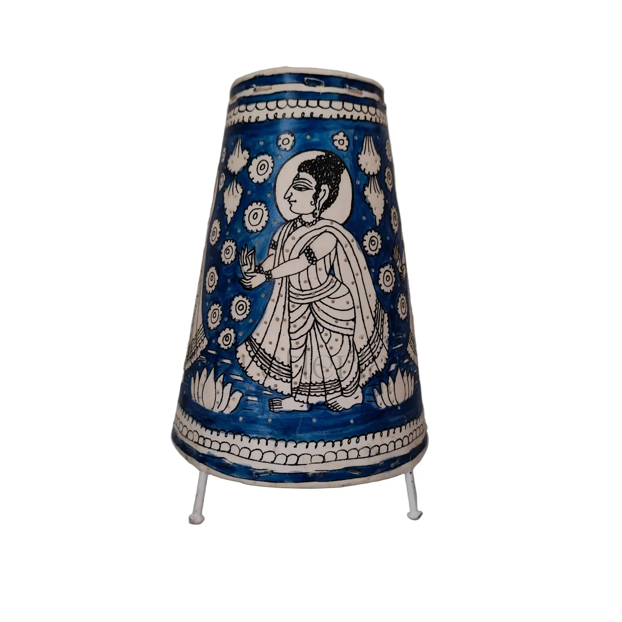 Traditional Indian Leather Puppetry Lamp - Buddha with Lotus | Bed Lamp - Image 2