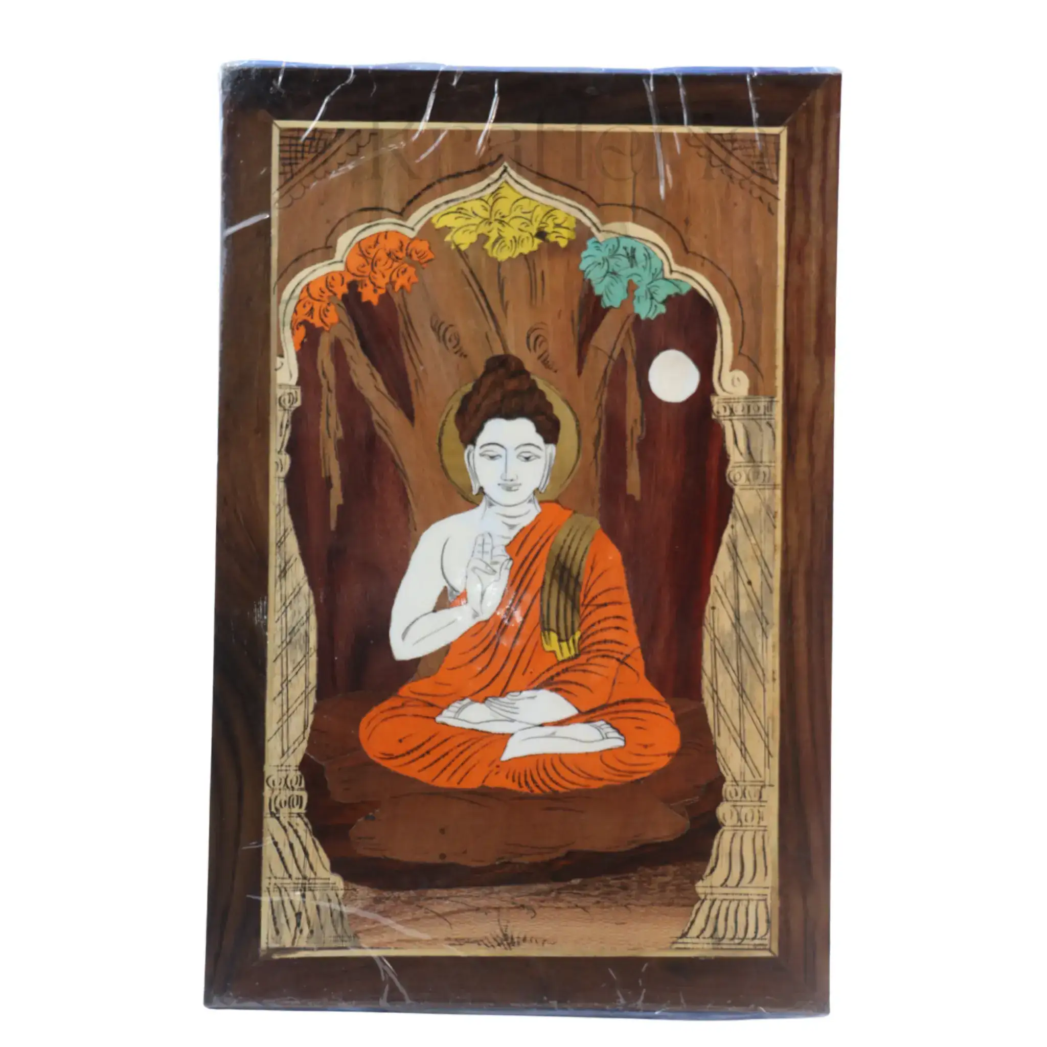 Divine Buddha Photo Frame in Rosewood Inlay – Ethnic Spiritual Wall Decor - Image 4