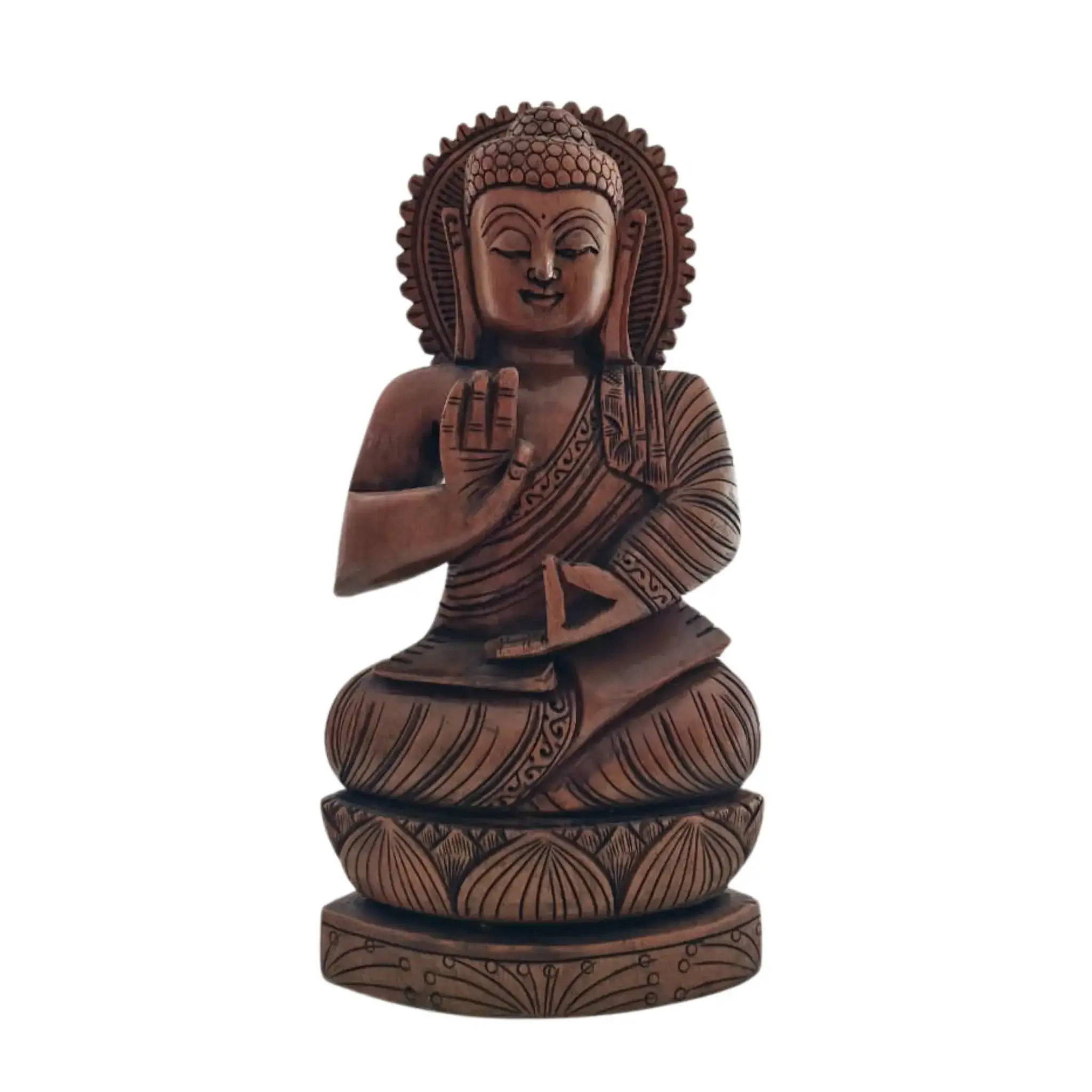 Hand-Carved Wooden Buddha Sitting In Lotus Decorative Background Panel - Image 10