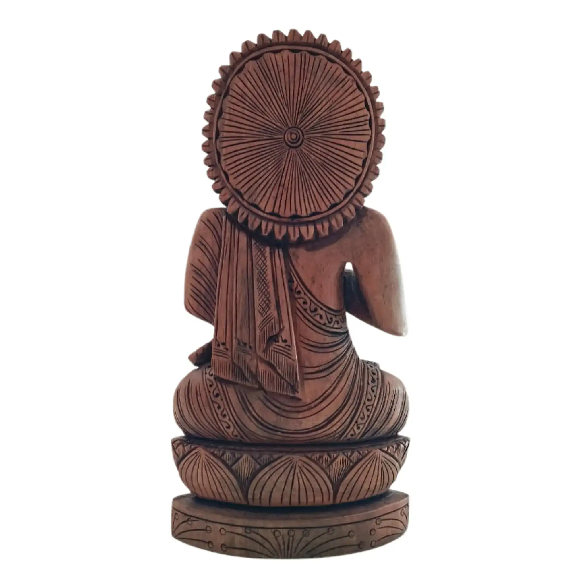 Hand-Carved Wooden Buddha Sitting In Lotus Decorative Background Panel - Image 11