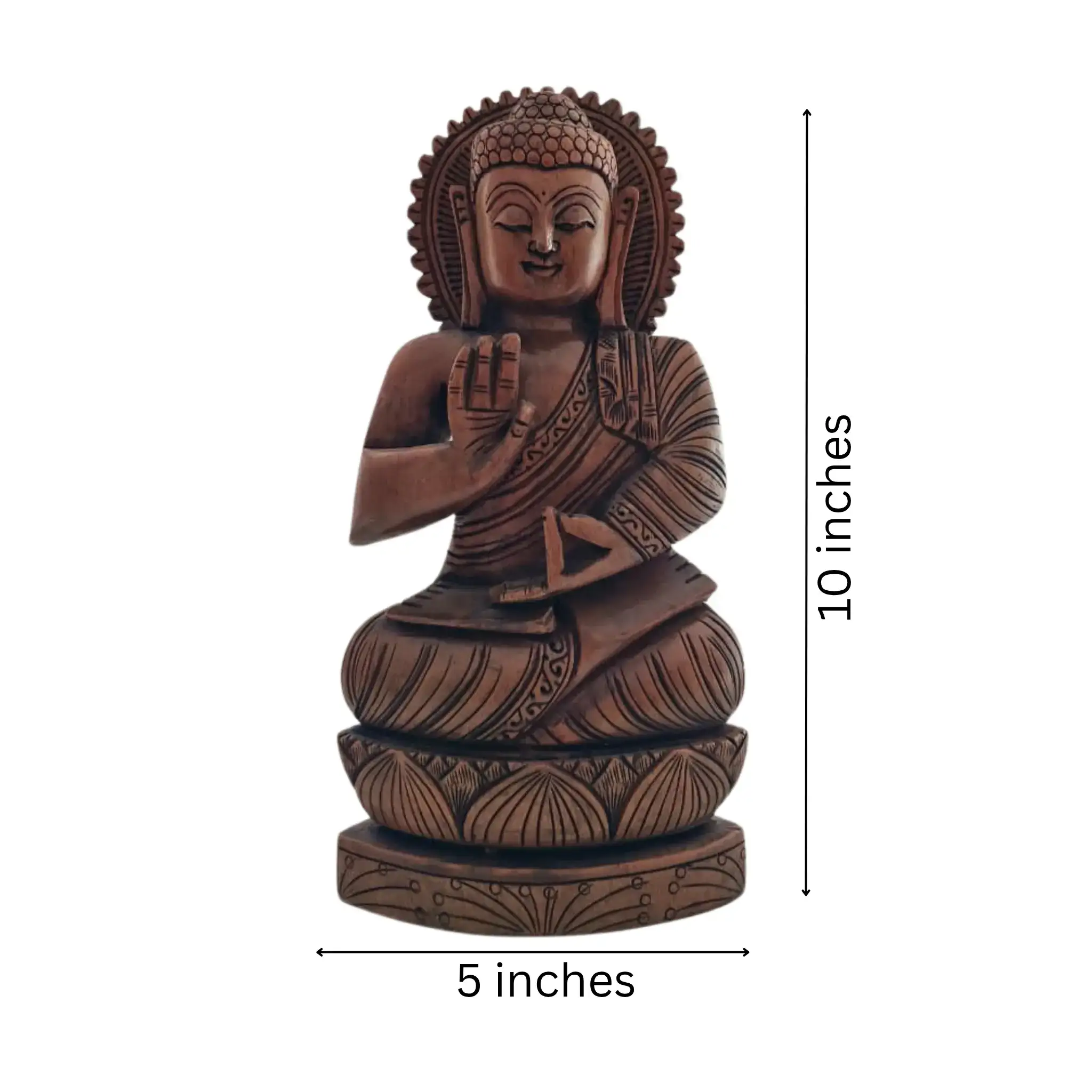 Hand-Carved Wooden Buddha Sitting In Lotus Decorative Background Panel - Image 12